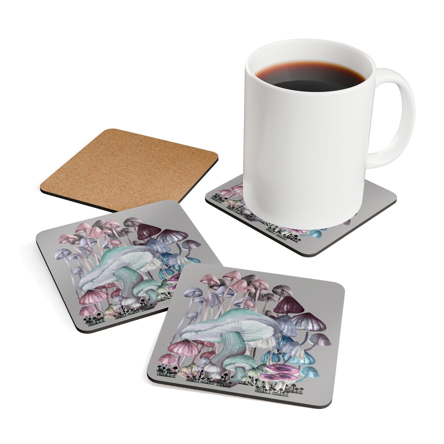 Mushroom Cork Coaster Set, Nature-Inspired Drink Coasters, Eco-Friendly Bar Decor, Fungal Art Table Accessories, Housewarming Gifts