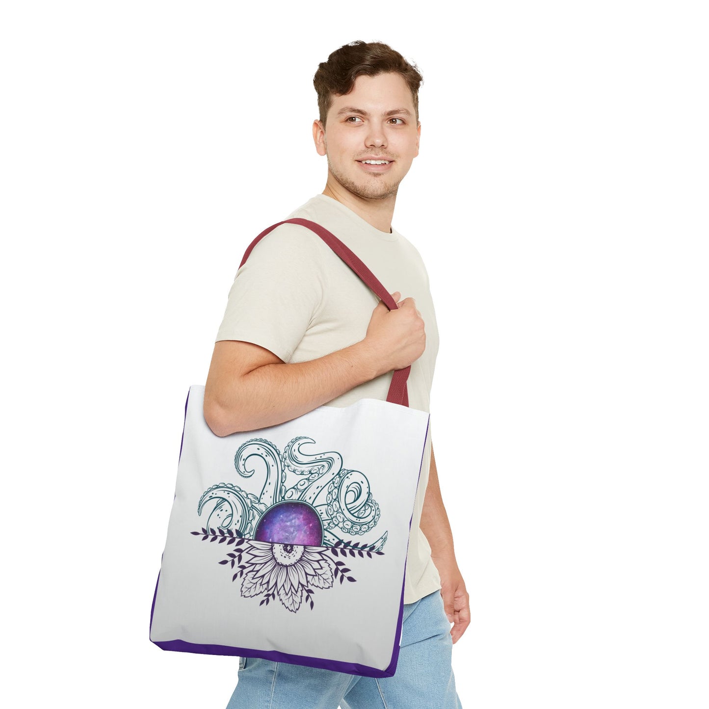 Whimsical Octopus Floral Tote Bag, Beach Bag, Grocery Tote, Eco-Friendly Bag, Gift for Ocean Lovers, Unique Art Carryall