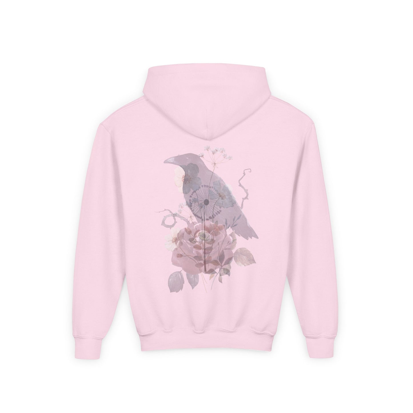 Floral Raven Youth Hoodie | Cozy Sweatshirt for Kids | Gift for Bird Lovers, Fall Fashion, Nature-Inspired Apparel