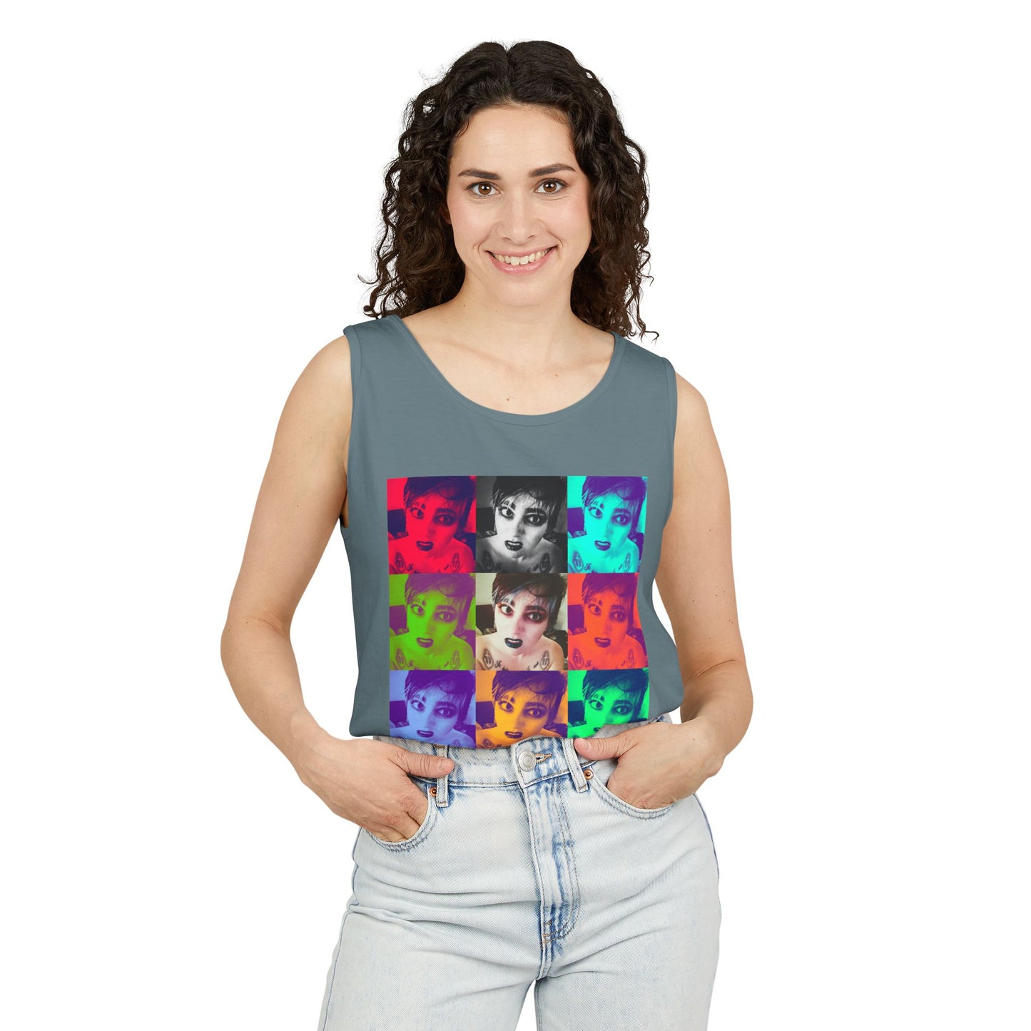 Vibrant Pop Art Tank Top, Unisex Garment-Dyed Sleeveless Tee, Fun Summer Essential, Beach Party Wear, Cool Gift Idea
