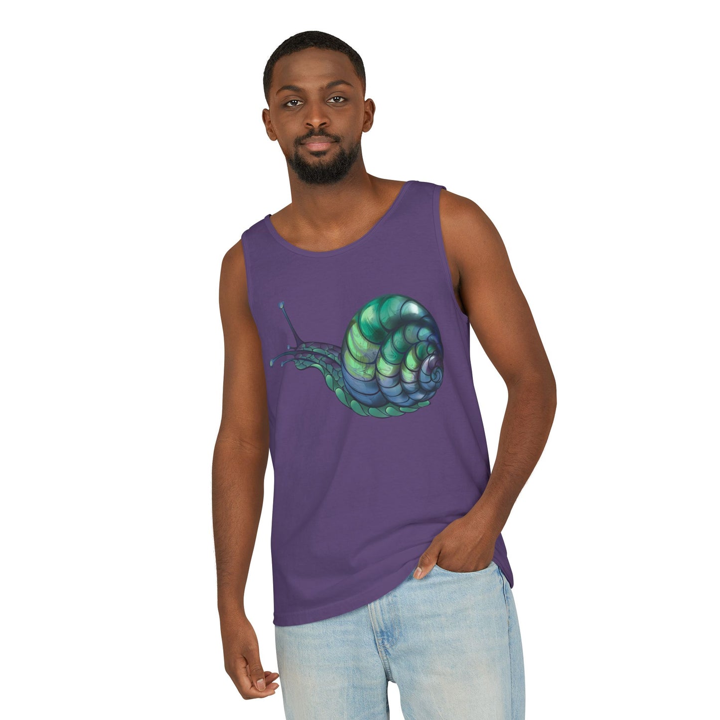 Snail Art Unisex Tank Top, Trendy Graphic Tee, Summer Fashion, Eco-Friendly Apparel, Beachwear, Gift for Nature Lovers