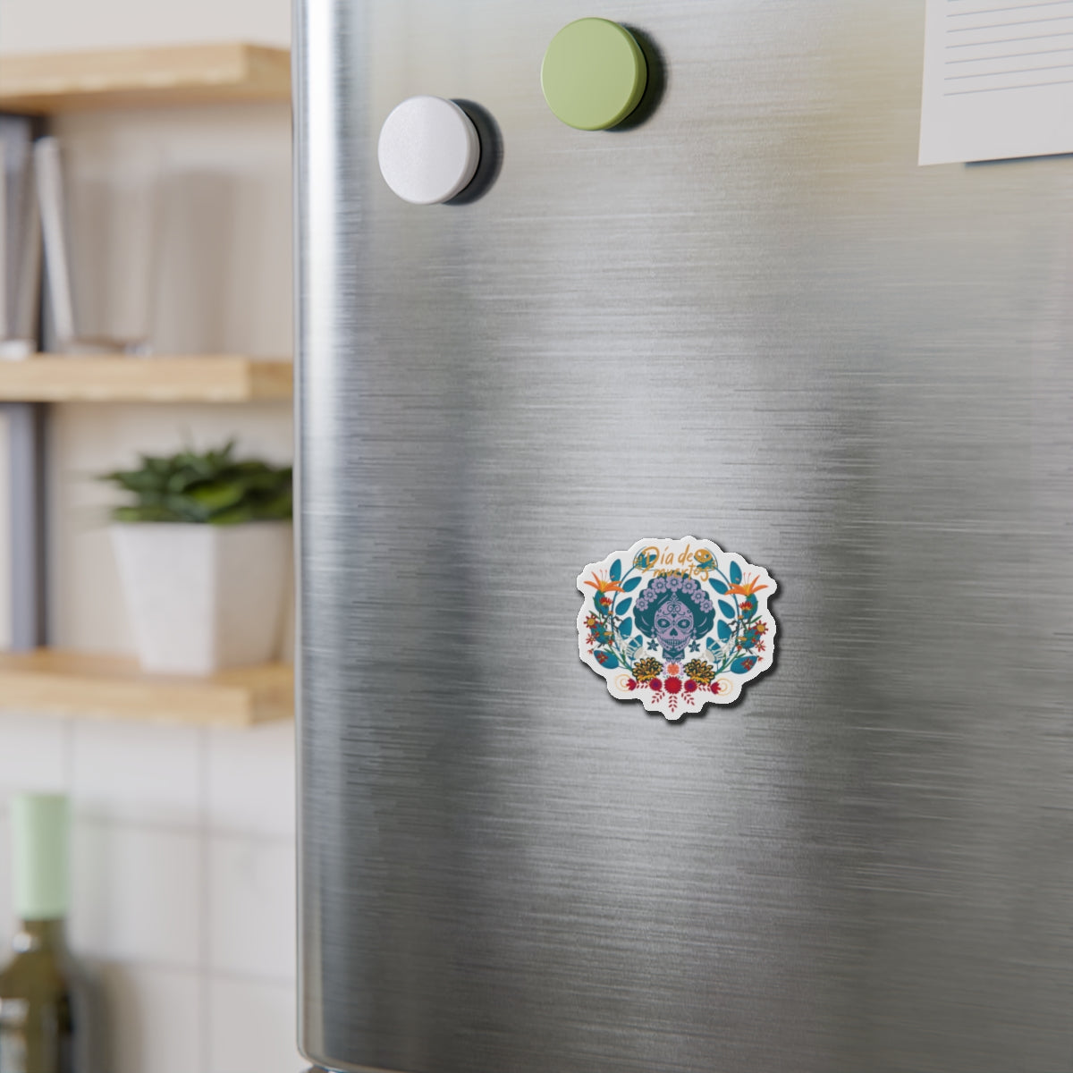 Vibrant Día de Muertos Die-Cut Magnet, Colorful Fridge Decor, Holiday Gift, Celebration Keepsake, Artistic Home Accent