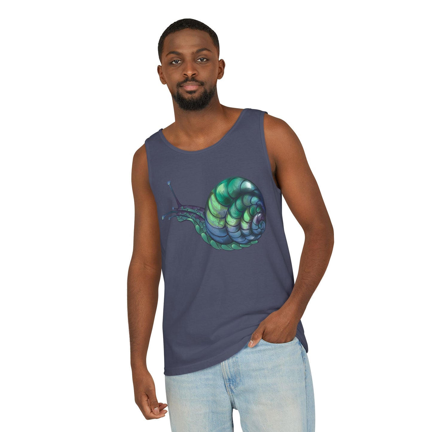 Snail Art Unisex Tank Top, Trendy Graphic Tee, Summer Fashion, Eco-Friendly Apparel, Beachwear, Gift for Nature Lovers