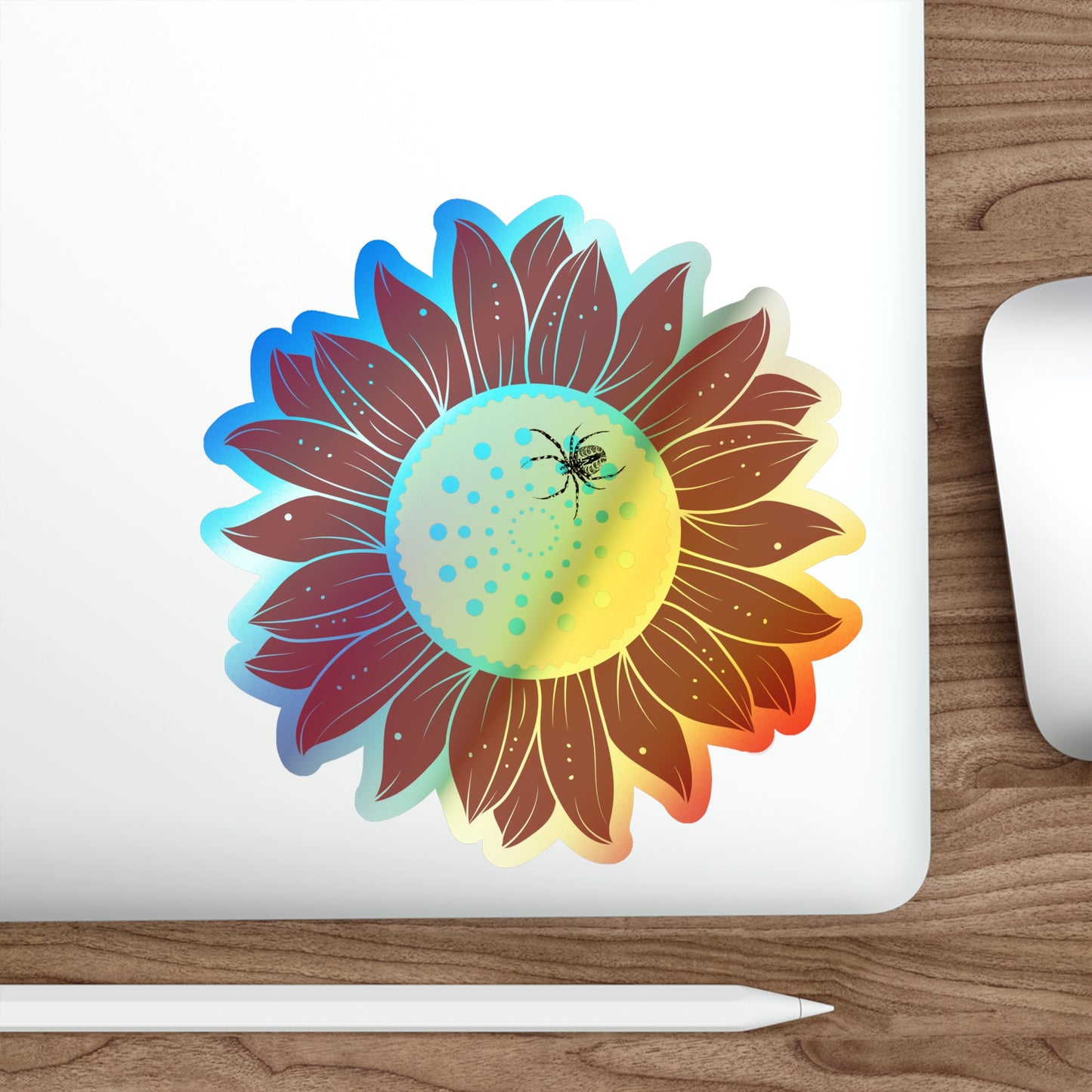 Sunflower Vibrant Holographic Floral Die-Cut Stickers, Fun Decor for Laptops, Skateboards, Gifts, Journals, Scrapbooking