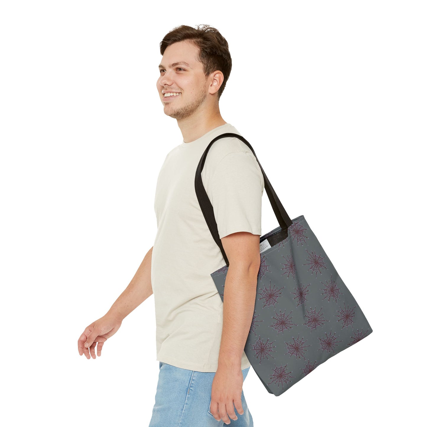 Chic Dark Grey and red Heart Web Tote Bag, Stylish Grocery Bag, Eco-Friendly Shopping Tote, Gift Bag for Her, Casual Beach Bag
