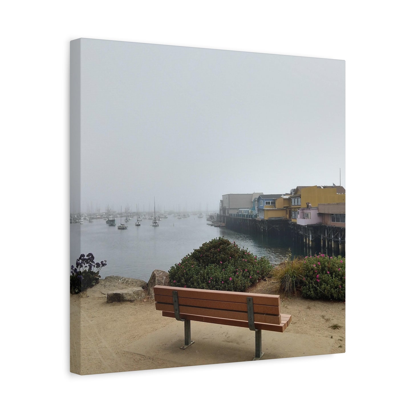Stretched Canvas Art, Wall Decor, Coastal Landscape, Modern Home Decor, Gift for Beach Lovers, Nautical Decor, Foggy Harbor Scene