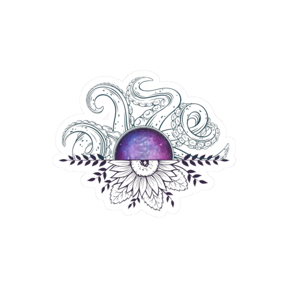Ocean-Inspired Kiss-Cut Stickers, Boho Decor, Laptop Stickers, Flower & Octopus Art, Perfect for Gifts and Journals