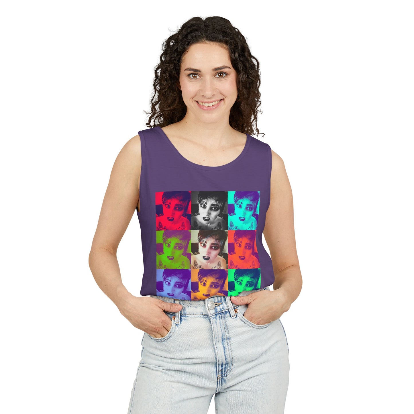Vibrant Pop Art Tank Top, Unisex Garment-Dyed Sleeveless Tee, Fun Summer Essential, Beach Party Wear, Cool Gift Idea