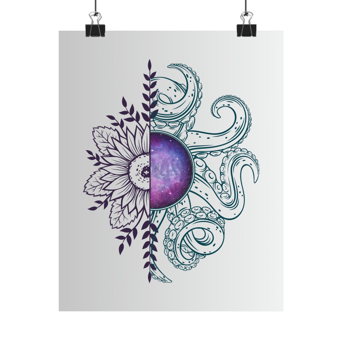 Cosmic Floral Wall Art Poster, Octopus Design Print, Home Decor, Nautical Art, Unique Gift for Ocean Lovers