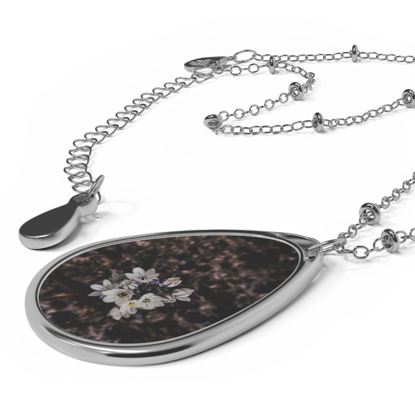 Floral Oval Necklace, Elegant Jewelry Gift, Personalized Pendant, Mother's Day, Graduation, Fashion Accessory