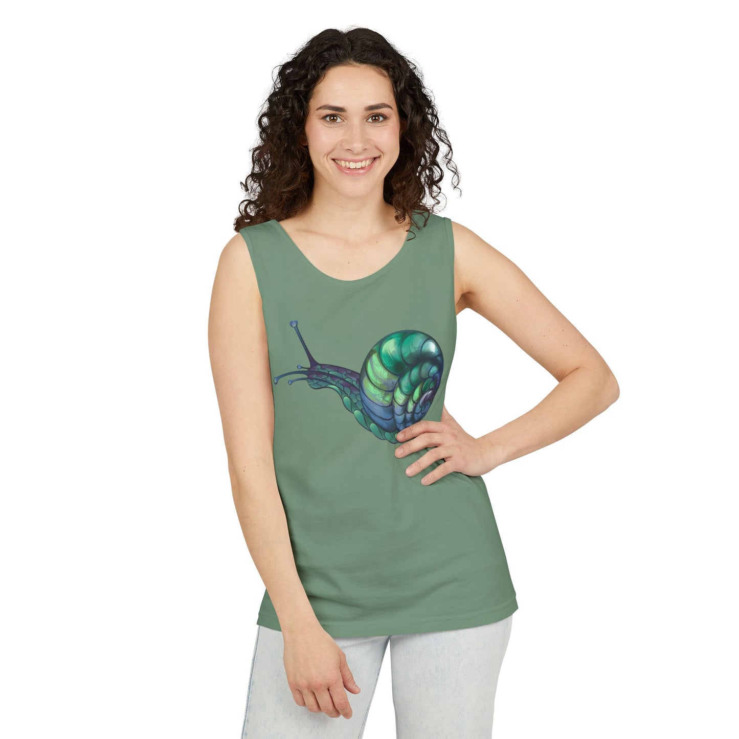 Snail Art Unisex Tank Top, Trendy Graphic Tee, Summer Fashion, Eco-Friendly Apparel, Beachwear, Gift for Nature Lovers