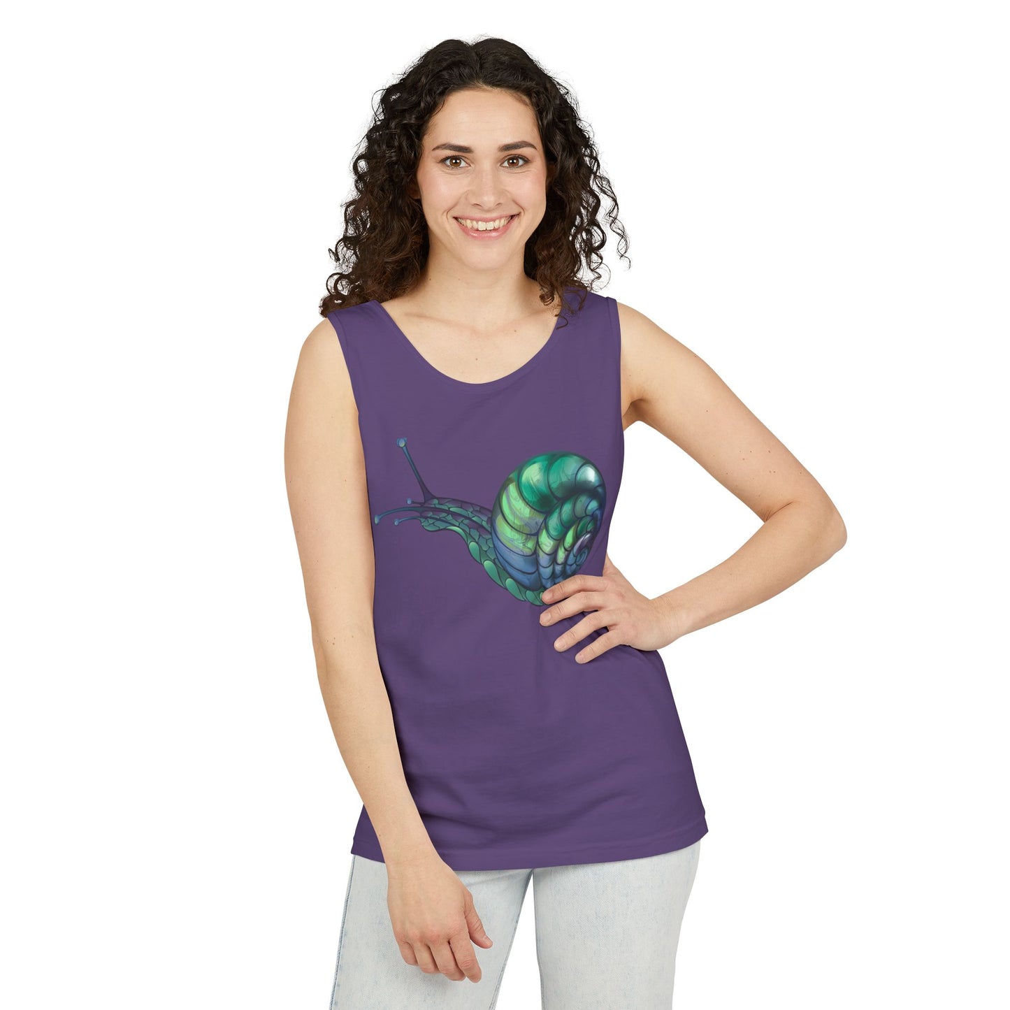 Snail Art Unisex Tank Top, Trendy Graphic Tee, Summer Fashion, Eco-Friendly Apparel, Beachwear, Gift for Nature Lovers