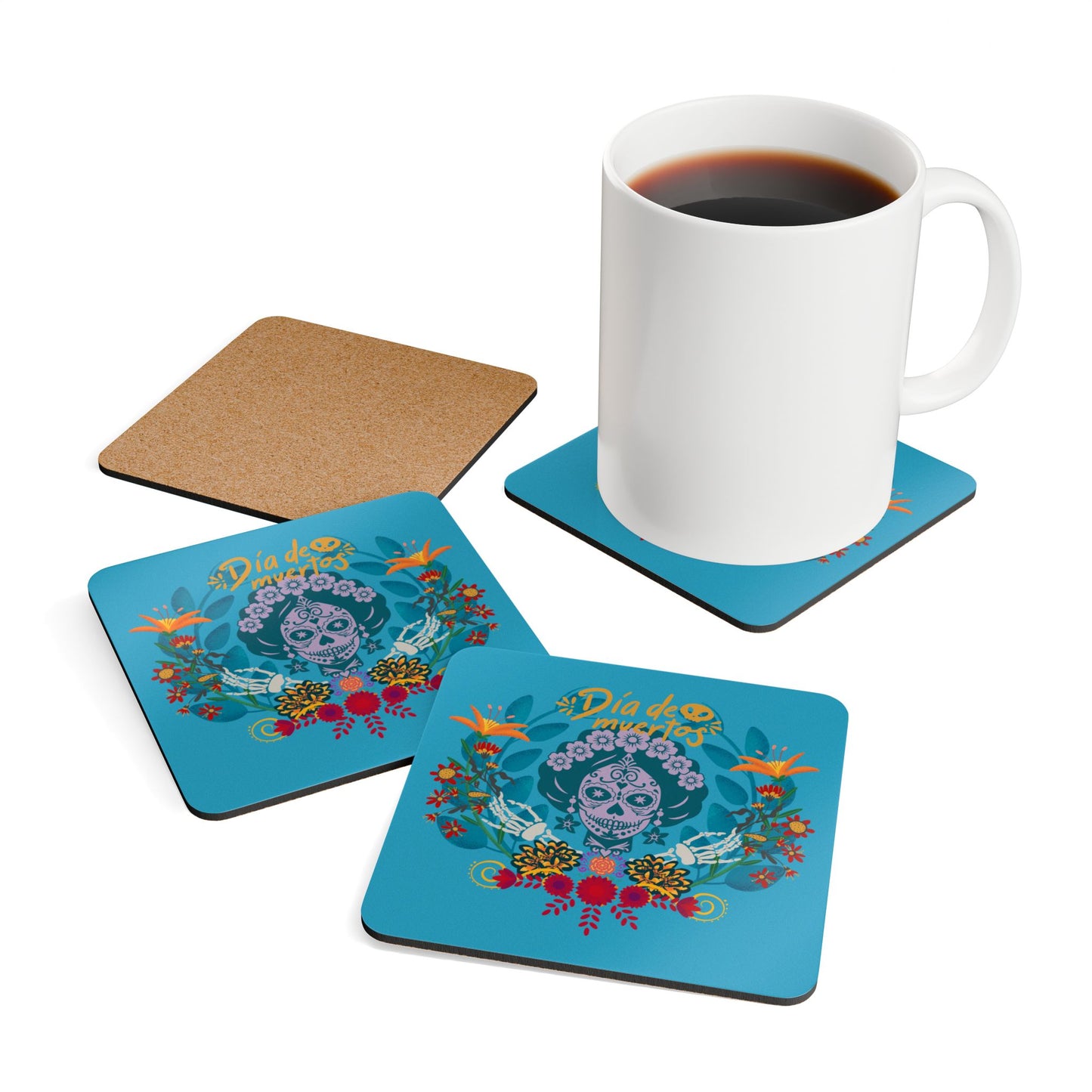 Dia de los Muertos - blue Corkwood Coaster Set