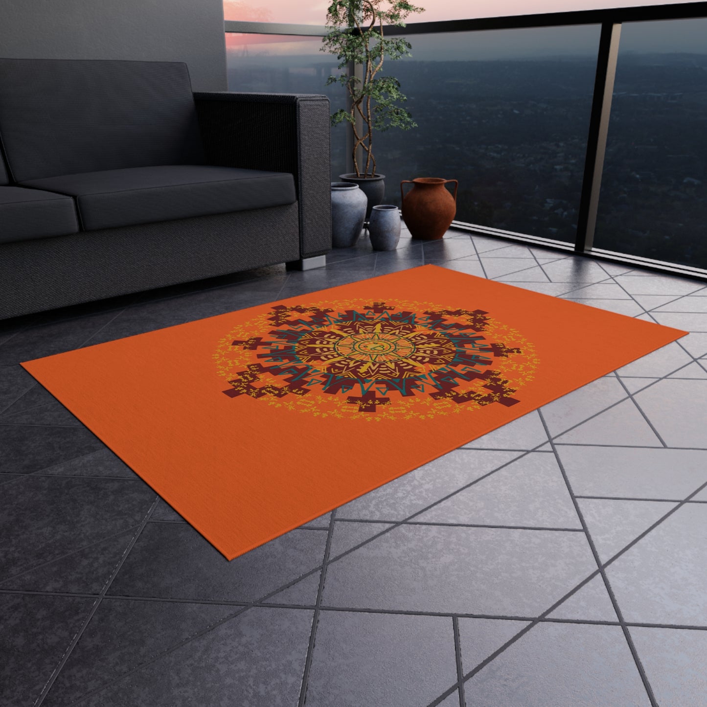 Stylish Outdoor Rug for Patios, Bright Mandala Design, Garden Decor, Ideal for Picnics, Festivals, and Outdoor Gatherings, Weather-Resistant