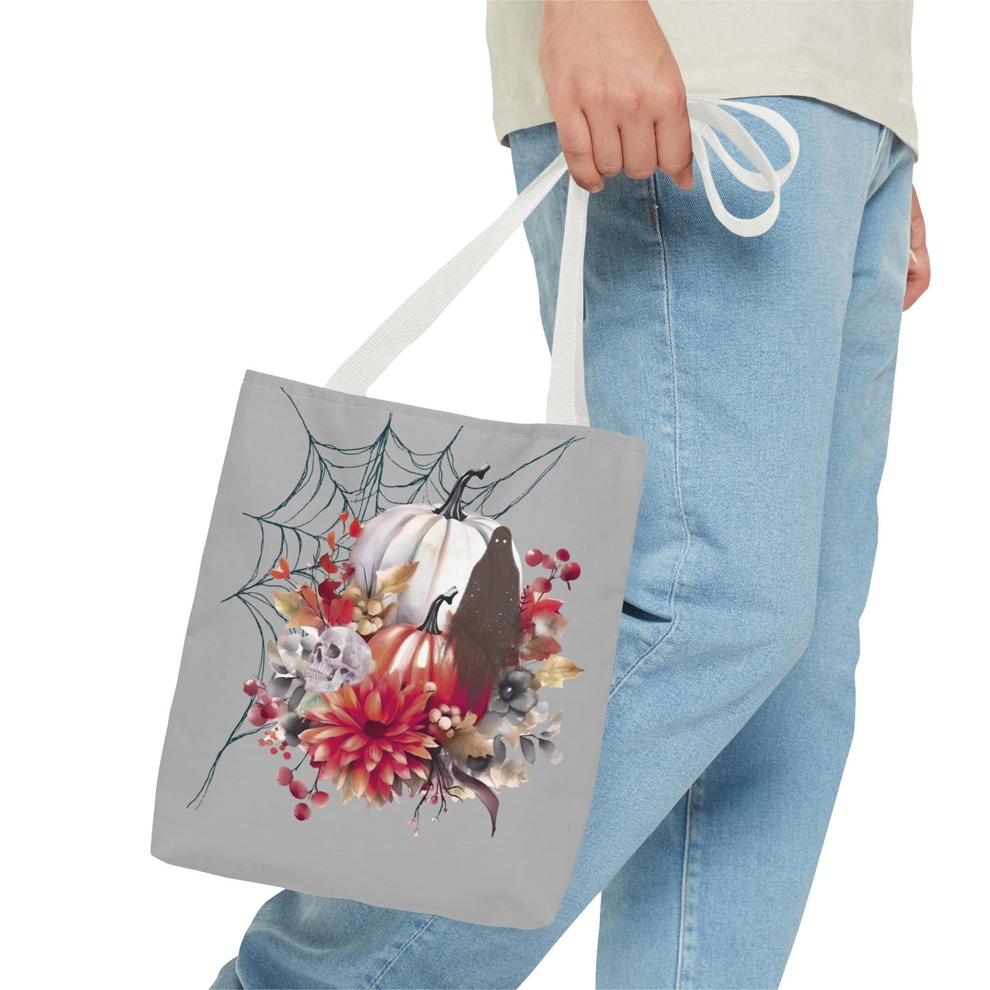 Halloween Floral Tote Bag | Spooky Fall Accessories, Trick or Treat Bag, Book Tote, Autumn Gift, Eco-Friendly Tote