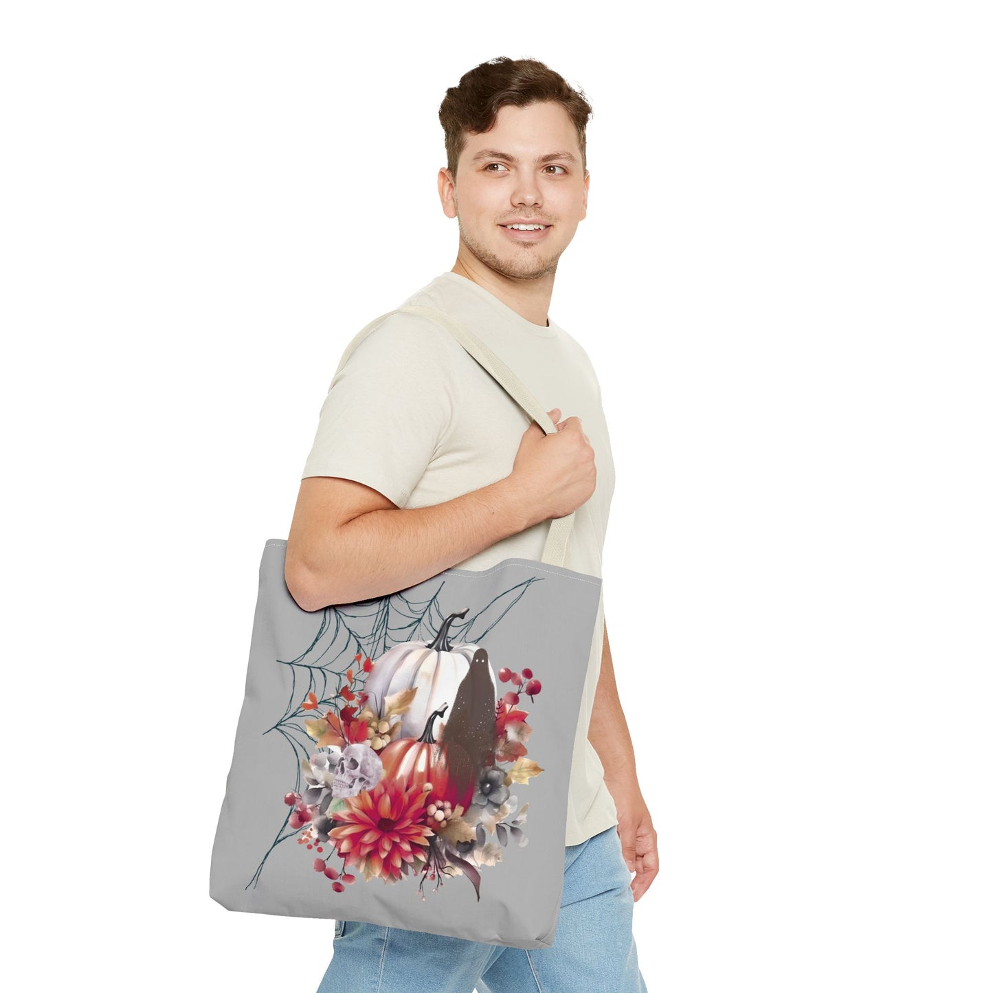Halloween Floral Tote Bag | Spooky Fall Accessories, Trick or Treat Bag, Book Tote, Autumn Gift, Eco-Friendly Tote