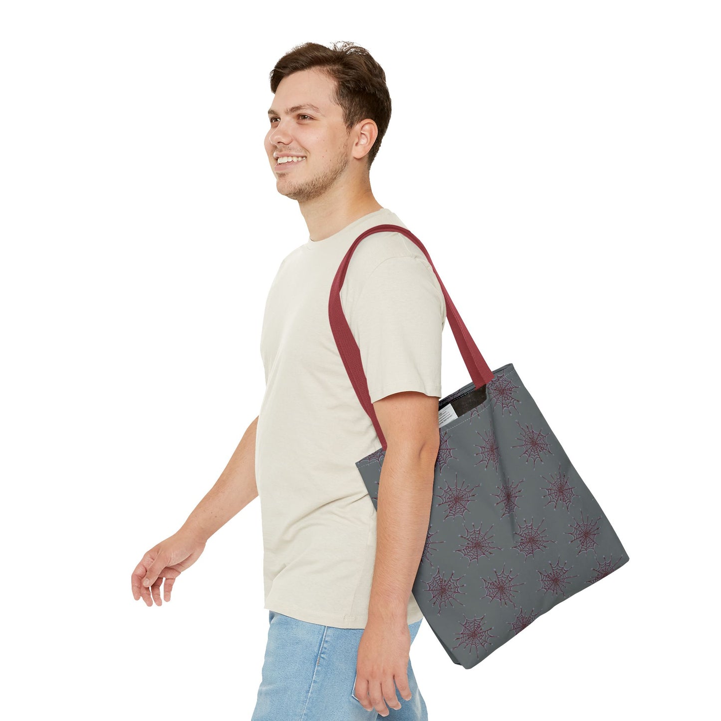 Chic Dark Grey and red Heart Web Tote Bag, Stylish Grocery Bag, Eco-Friendly Shopping Tote, Gift Bag for Her, Casual Beach Bag