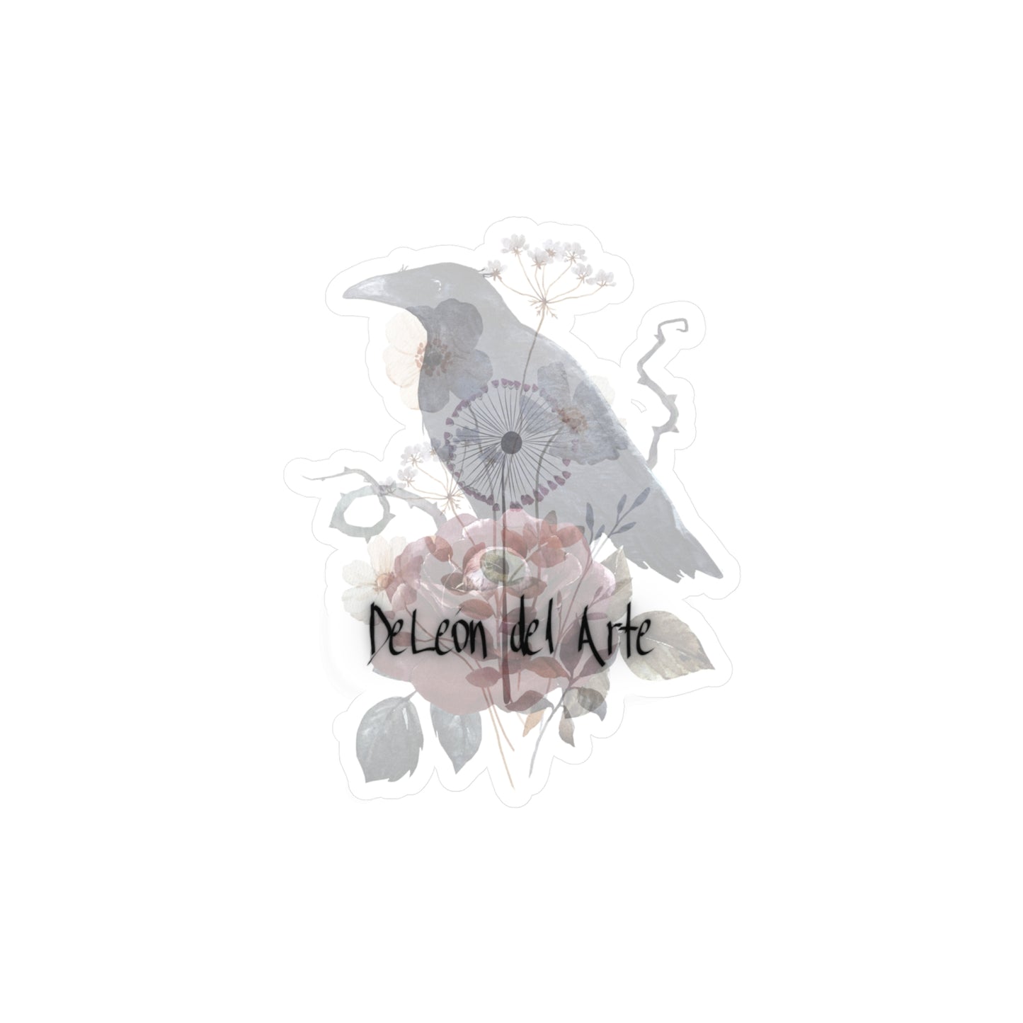 Artistic Kiss-Cut Vinyl Decals, Decorative Stickers, Home Decor, Unique Gifts, Floral Design, Raven Art