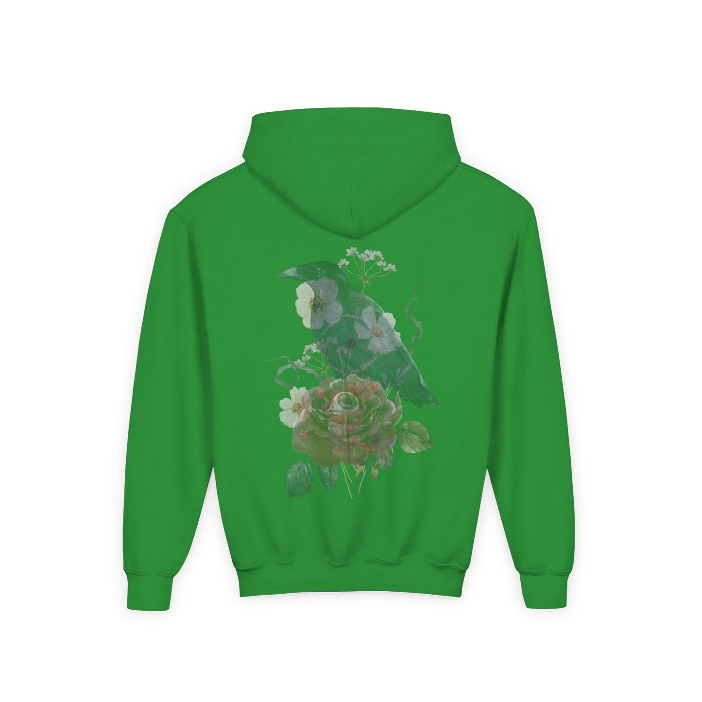 Floral Raven Youth Hoodie | Cozy Sweatshirt for Kids | Gift for Bird Lovers, Fall Fashion, Nature-Inspired Apparel