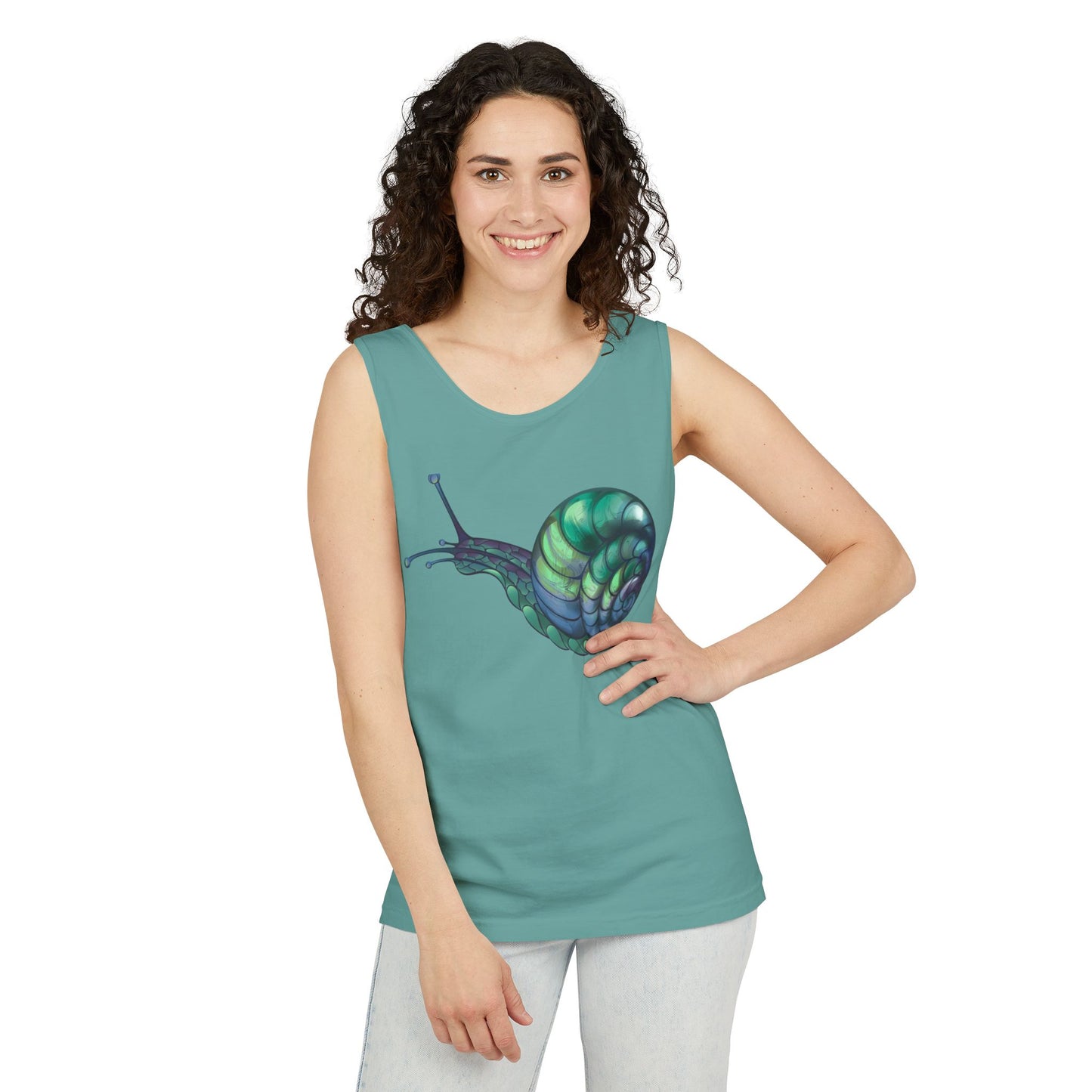 Snail Art Unisex Tank Top, Trendy Graphic Tee, Summer Fashion, Eco-Friendly Apparel, Beachwear, Gift for Nature Lovers
