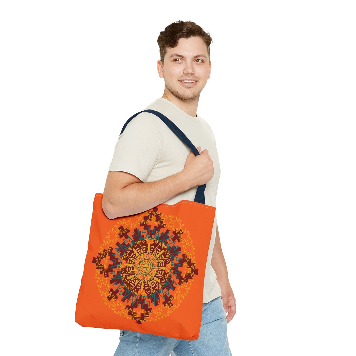 Vibrant Aztec/Mayan Calendar Inspired Mandala Tote Bag | Eco-Friendly Shopping Bag, Beach Bag, Gift for Her, Boho Style, Art Print Bag