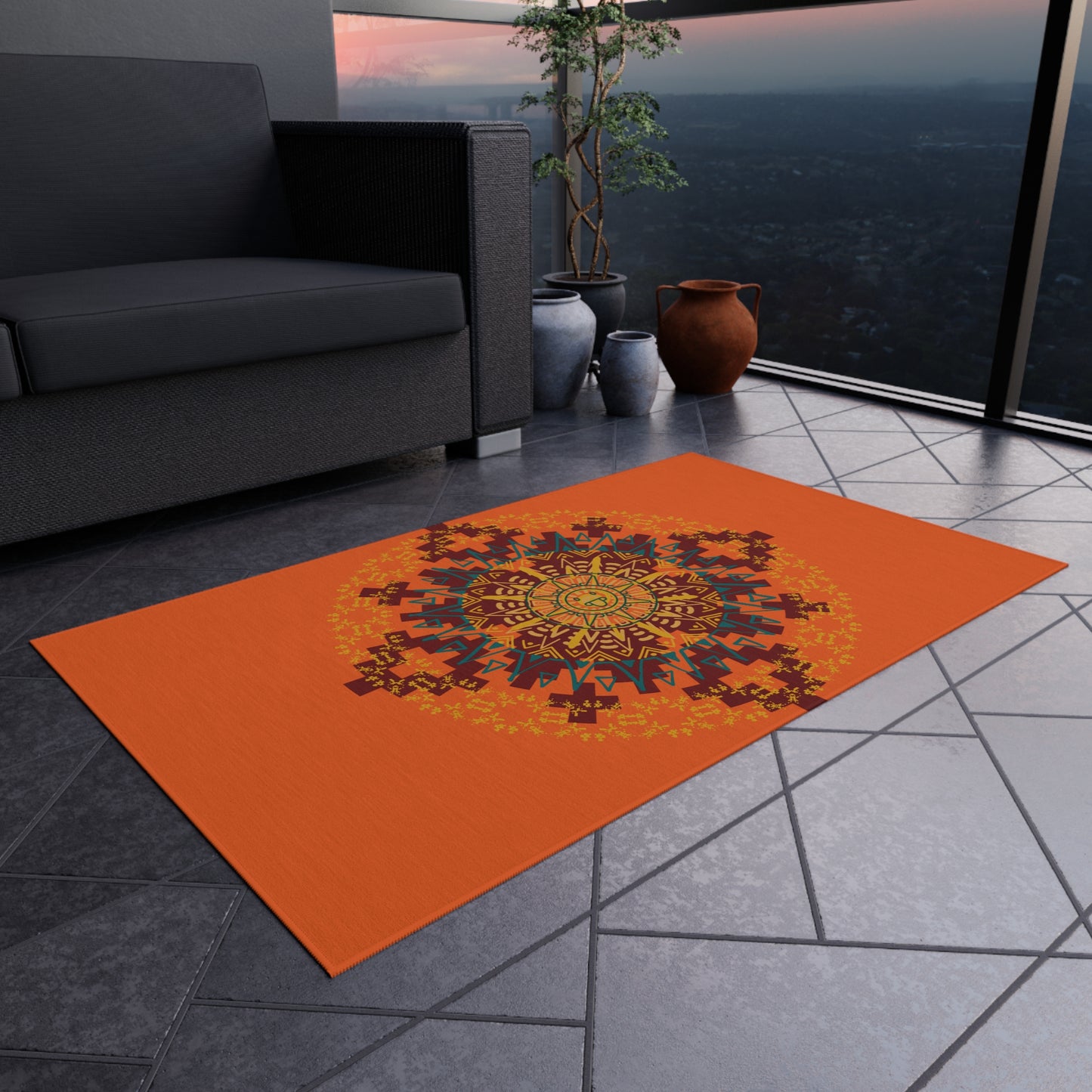 Stylish Outdoor Rug for Patios, Bright Mandala Design, Garden Decor, Ideal for Picnics, Festivals, and Outdoor Gatherings, Weather-Resistant