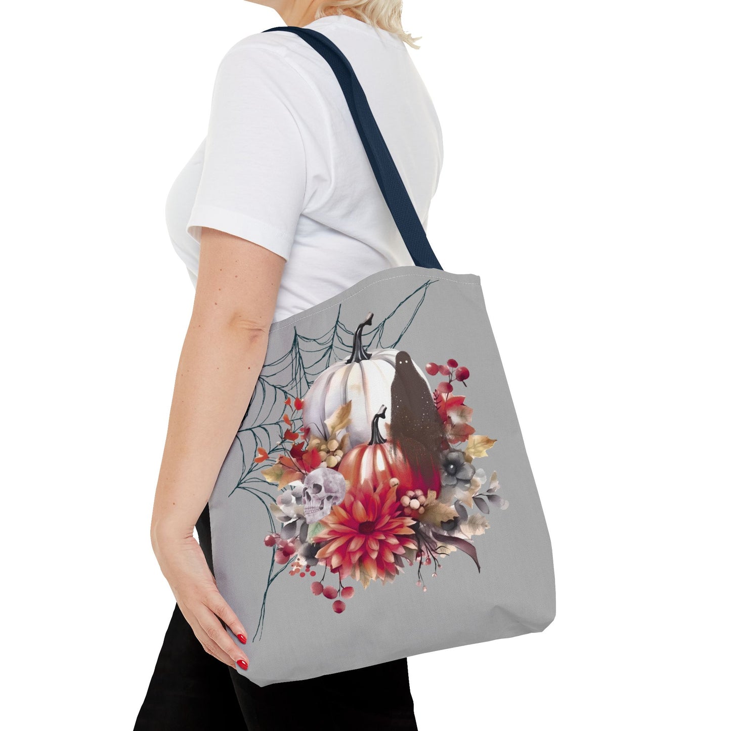 Halloween Floral Tote Bag | Spooky Fall Accessories, Trick or Treat Bag, Book Tote, Autumn Gift, Eco-Friendly Tote