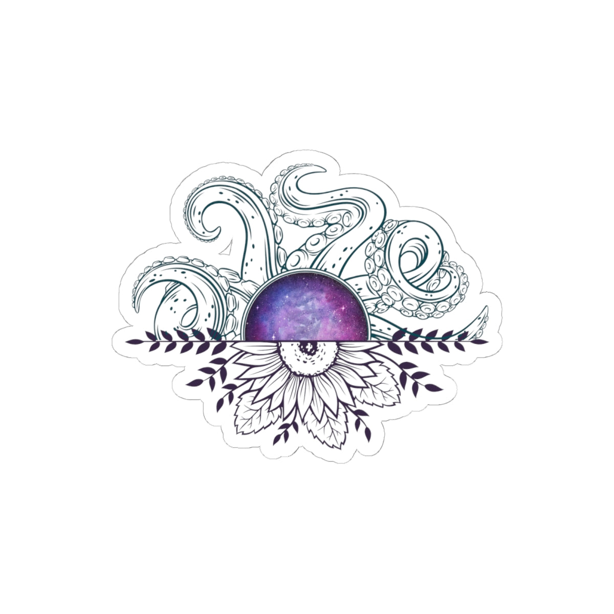 Ocean-Inspired Kiss-Cut Stickers, Boho Decor, Laptop Stickers, Flower & Octopus Art, Perfect for Gifts and Journals