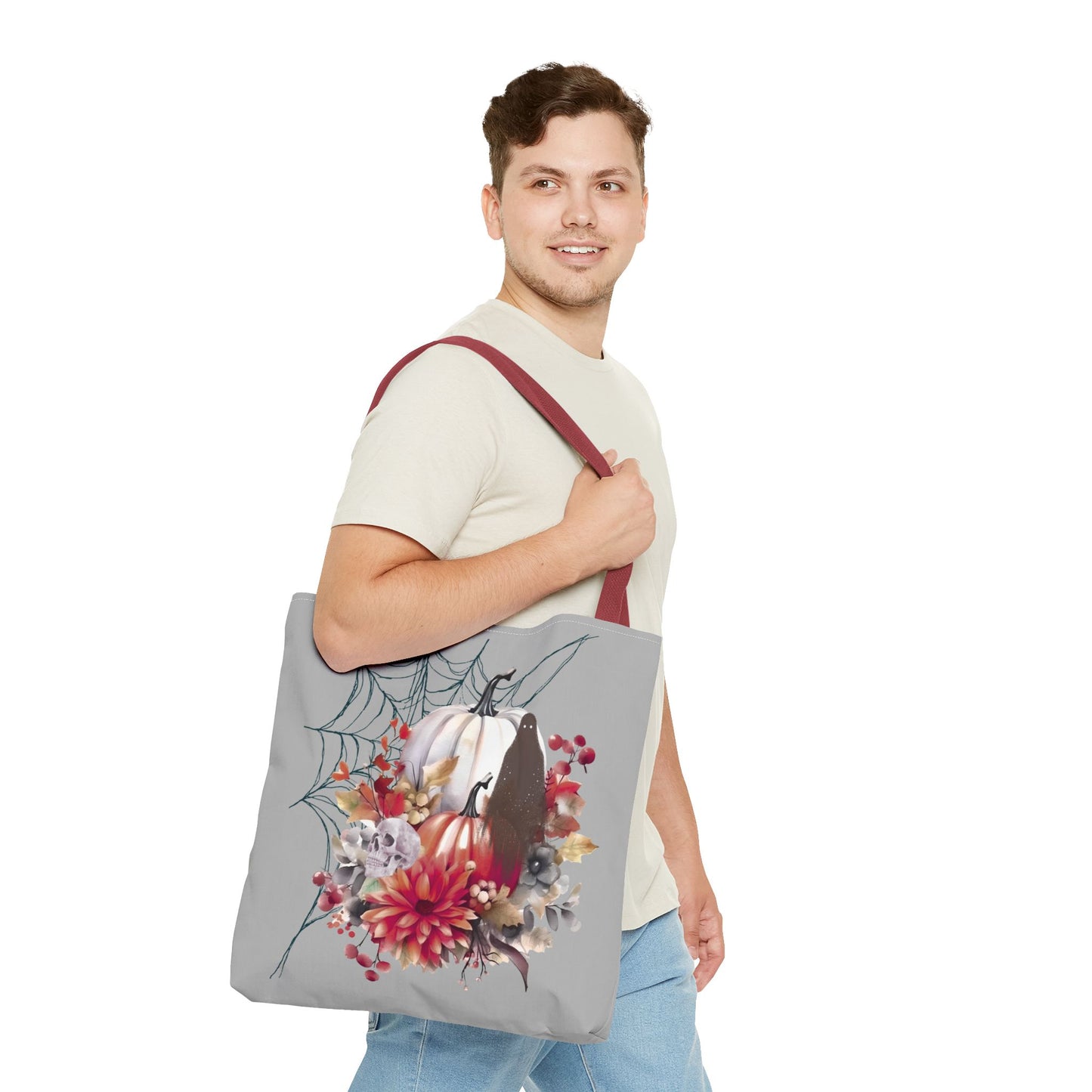 Halloween Floral Tote Bag | Spooky Fall Accessories, Trick or Treat Bag, Book Tote, Autumn Gift, Eco-Friendly Tote