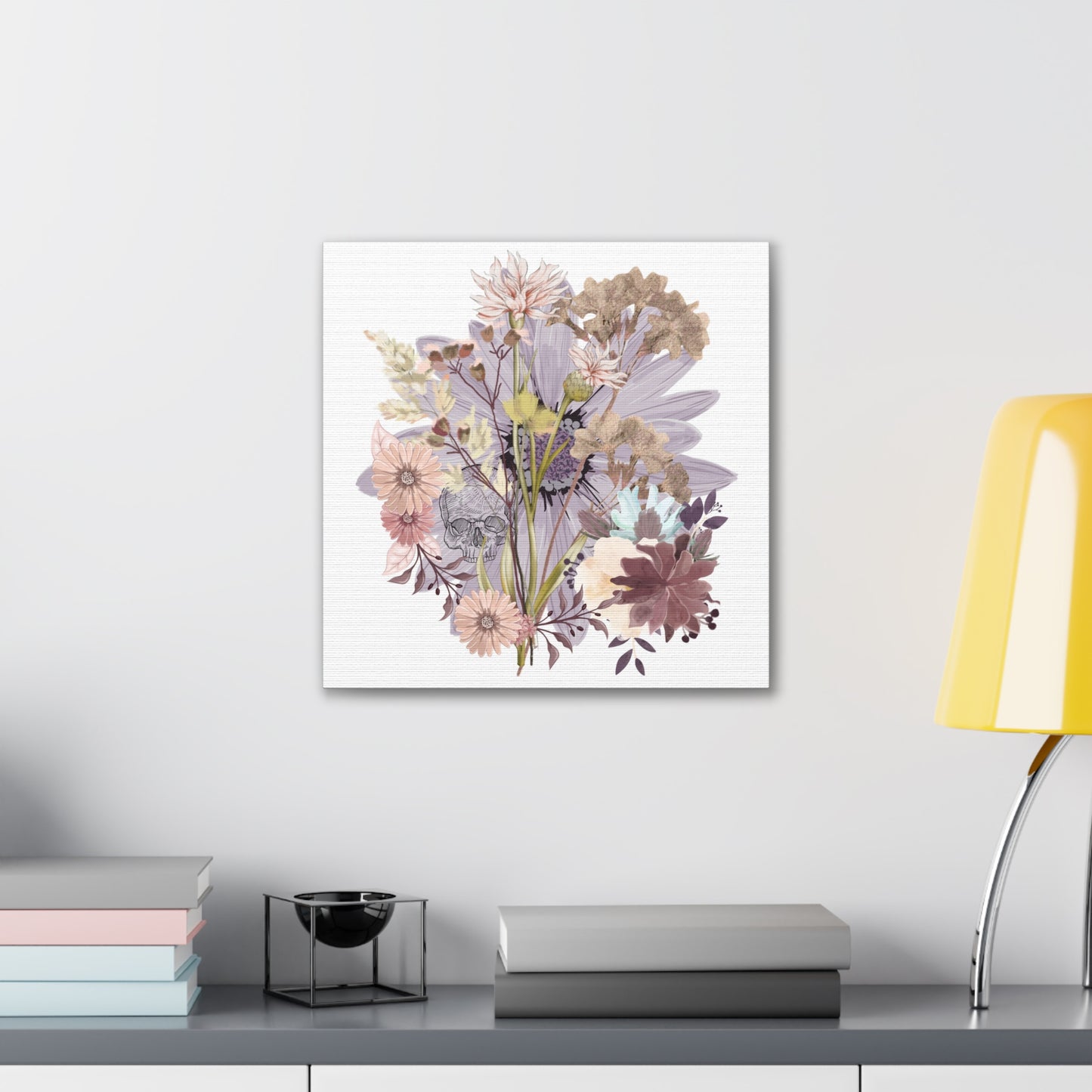 Floral Skull Canvas Art, Wall Decor, Modern Home Decor, Gift for Her, Nature-Inspired Wall Art, Boho Art Print