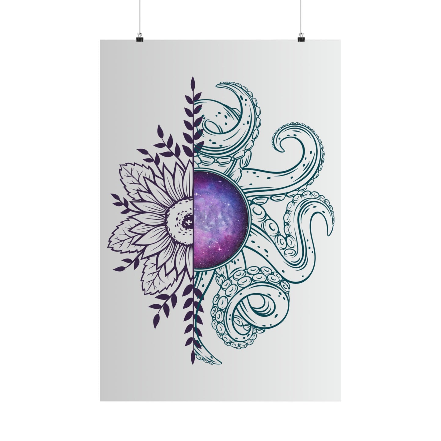 Cosmic Floral Wall Art Poster, Octopus Design Print, Home Decor, Nautical Art, Unique Gift for Ocean Lovers