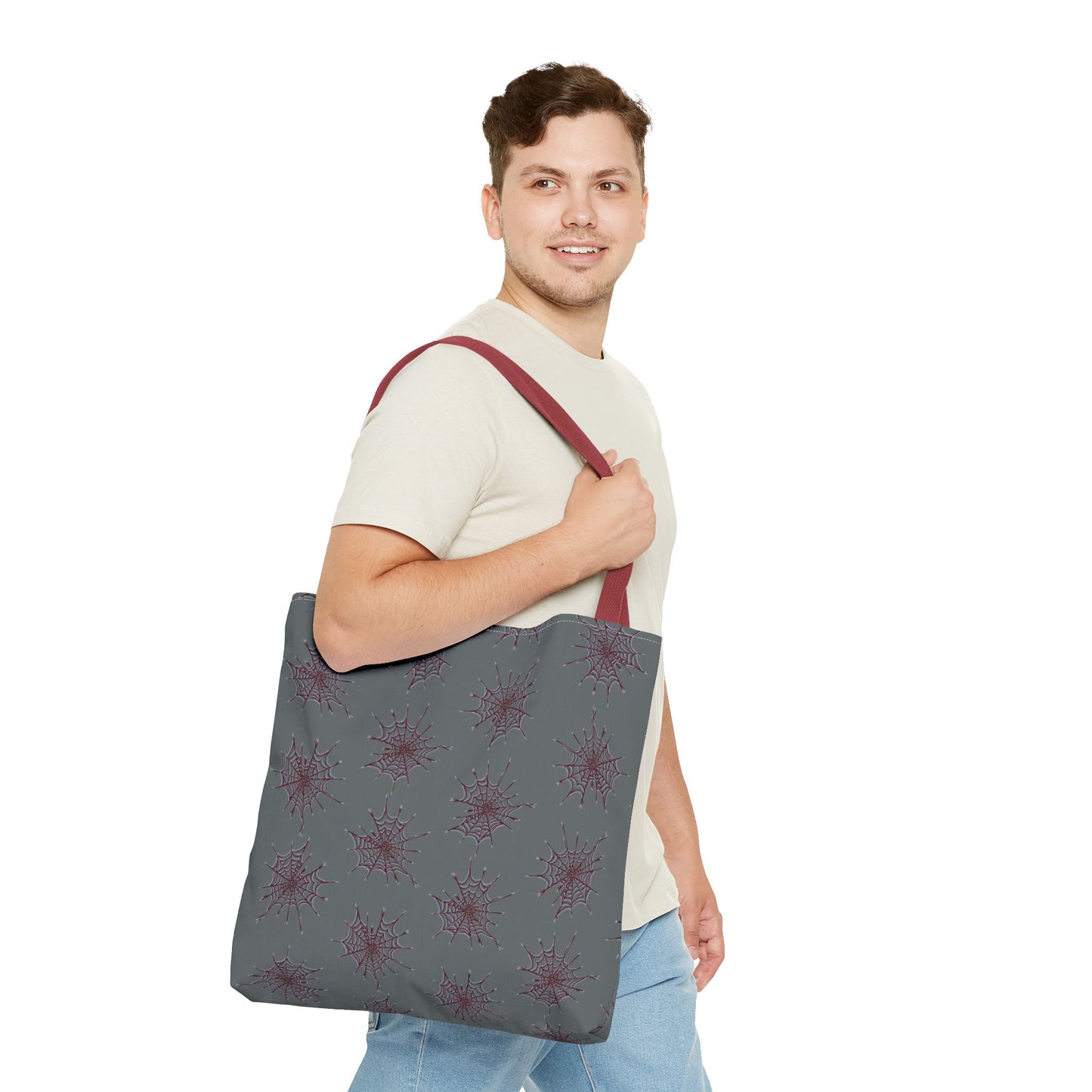 Chic Dark Grey and red Heart Web Tote Bag, Stylish Grocery Bag, Eco-Friendly Shopping Tote, Gift Bag for Her, Casual Beach Bag