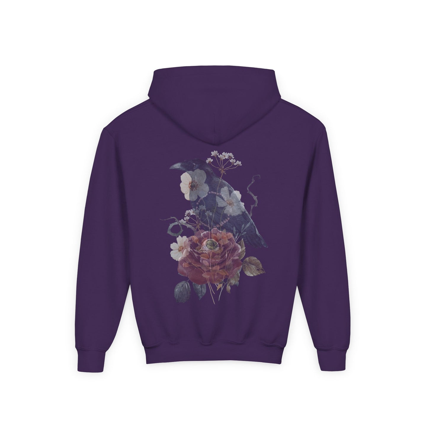 Floral Raven Youth Hoodie | Cozy Sweatshirt for Kids | Gift for Bird Lovers, Fall Fashion, Nature-Inspired Apparel