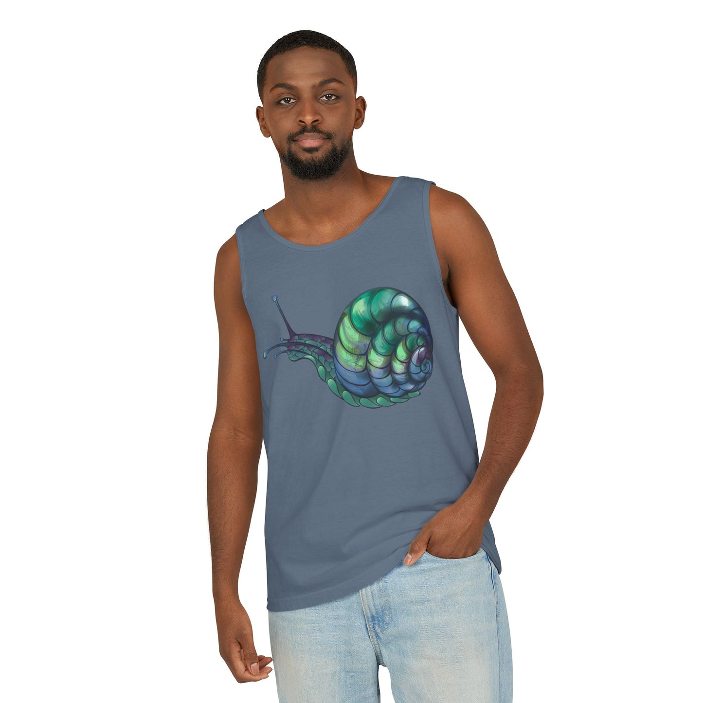 Snail Art Unisex Tank Top, Trendy Graphic Tee, Summer Fashion, Eco-Friendly Apparel, Beachwear, Gift for Nature Lovers