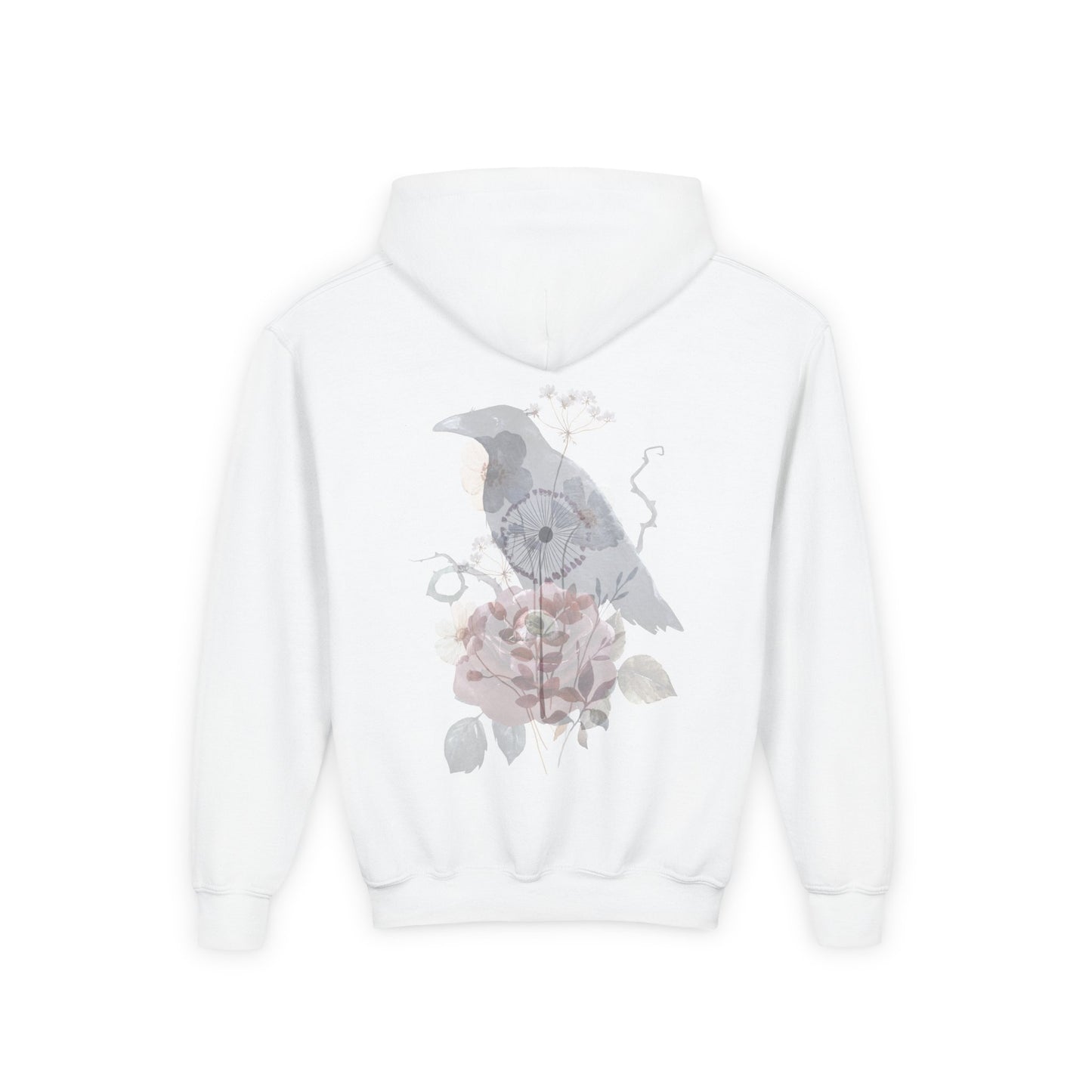 Floral Raven Youth Hoodie | Cozy Sweatshirt for Kids | Gift for Bird Lovers, Fall Fashion, Nature-Inspired Apparel