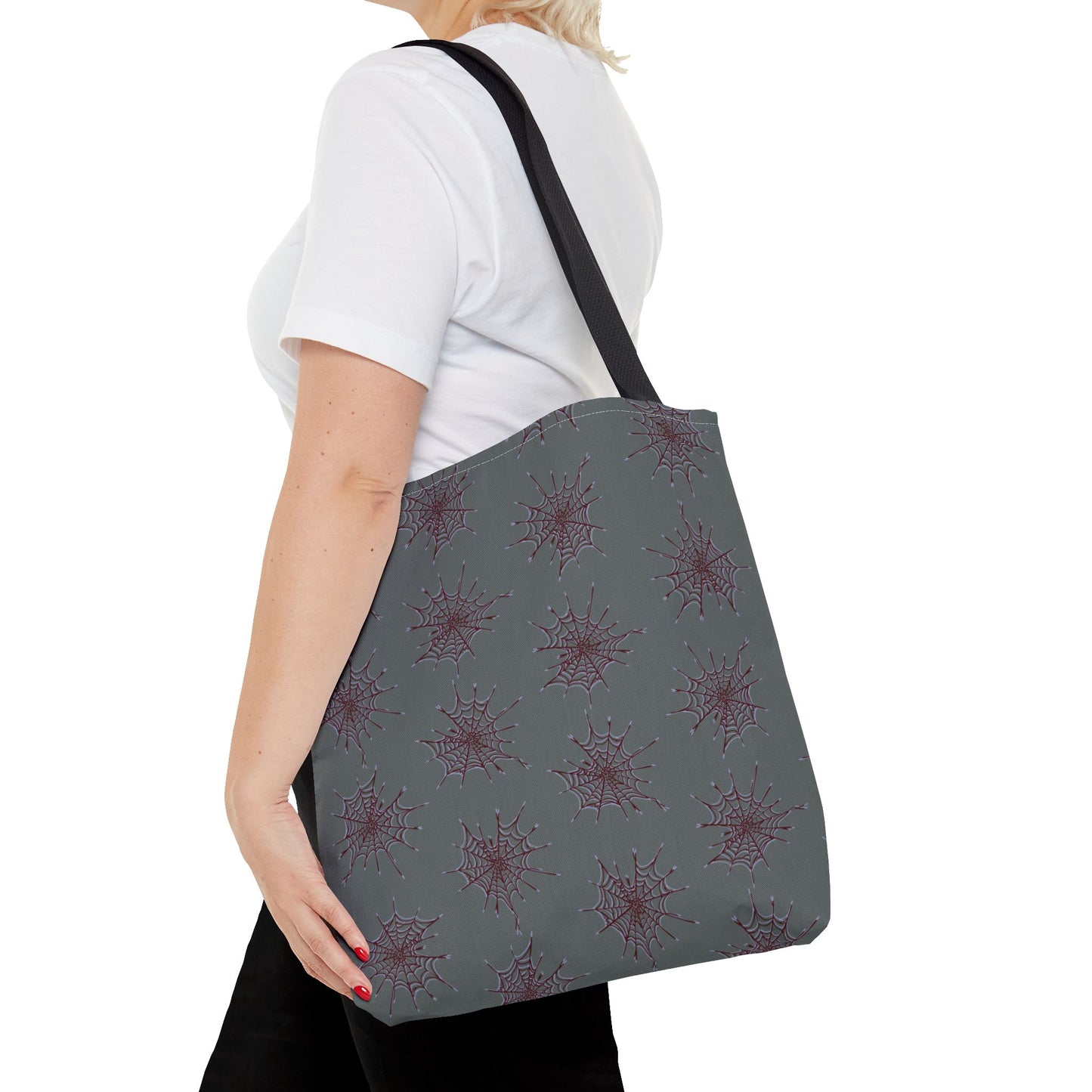 Chic Dark Grey and red Heart Web Tote Bag, Stylish Grocery Bag, Eco-Friendly Shopping Tote, Gift Bag for Her, Casual Beach Bag