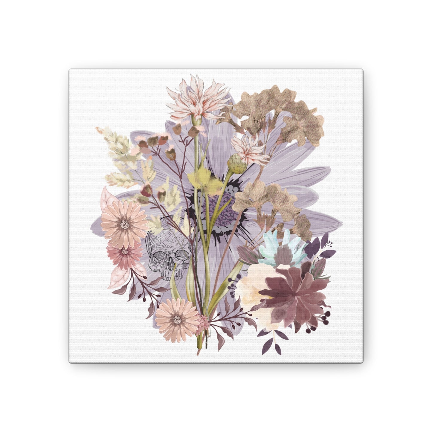 Floral Skull Canvas Art, Wall Decor, Modern Home Decor, Gift for Her, Nature-Inspired Wall Art, Boho Art Print