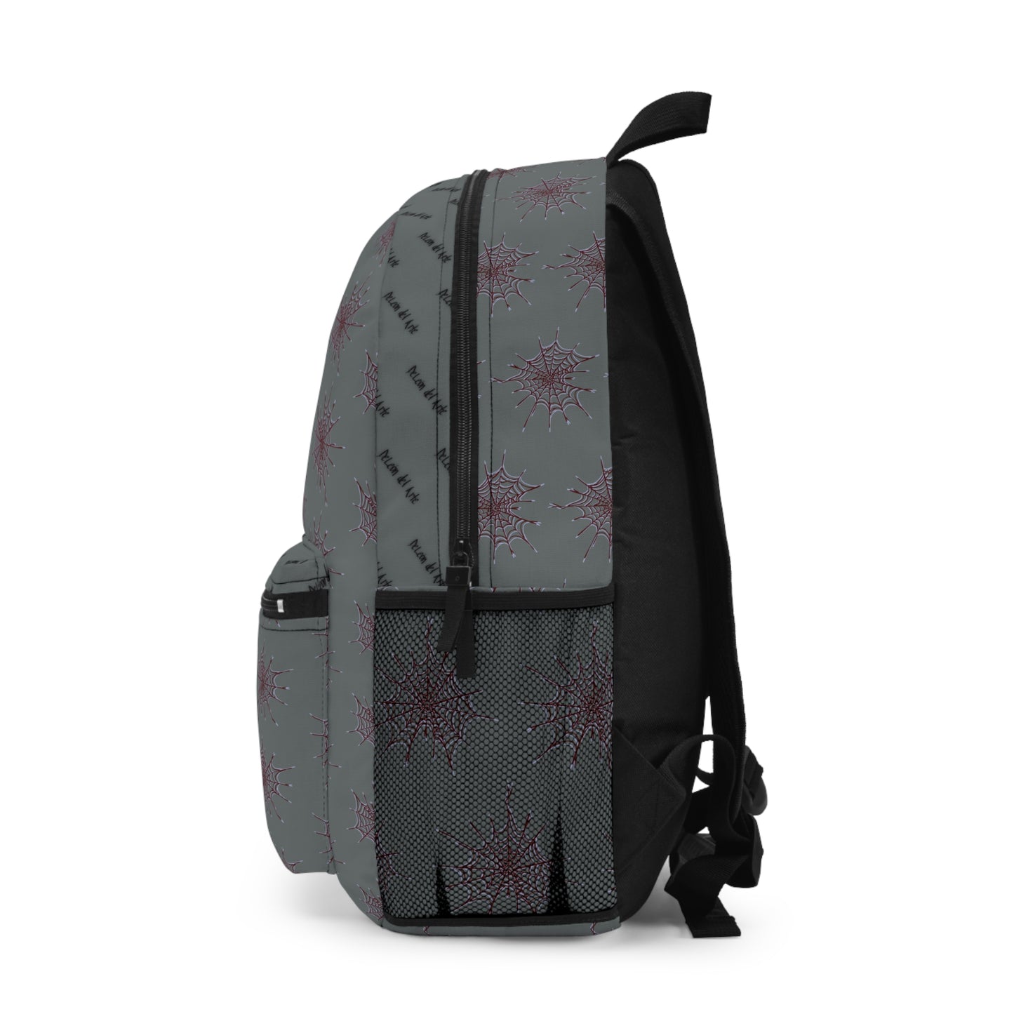 Dark Grey and Red Heart Web Backpack for Students, Stylish School Bag, Art Tote, Unique Gift for Teens, Boho Travel Accessory