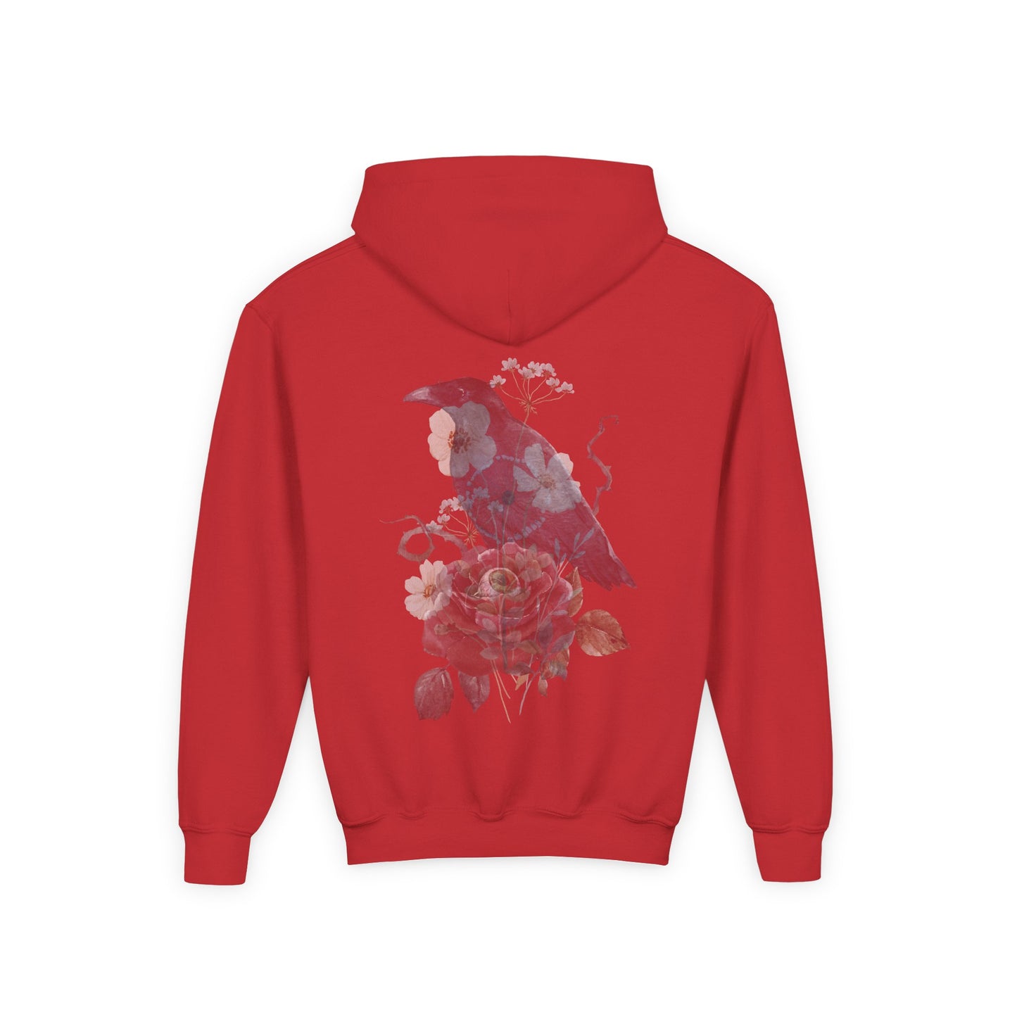 Floral Raven Youth Hoodie | Cozy Sweatshirt for Kids | Gift for Bird Lovers, Fall Fashion, Nature-Inspired Apparel