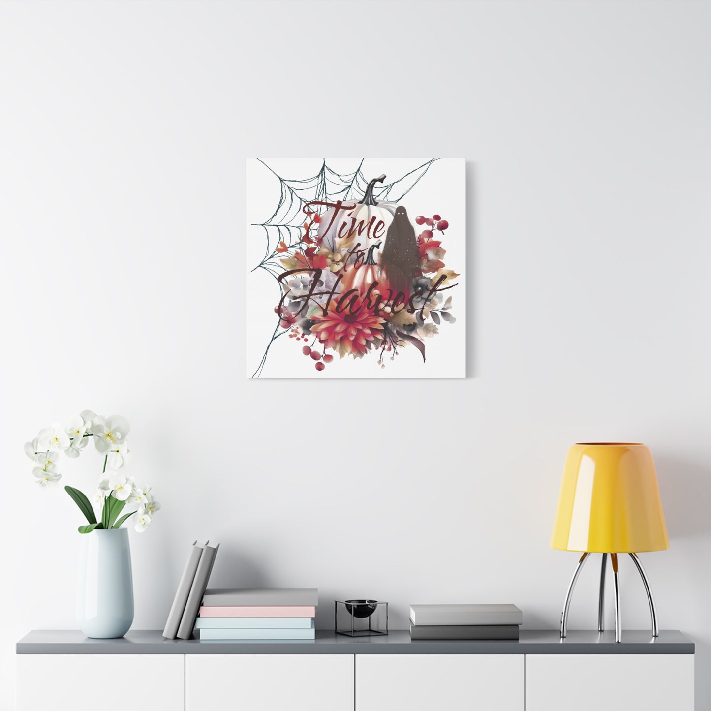 Autumn Wall Art, Halloween Canvas, Seasonal Decor, Fall Home Decor, Time for Harvest Print, Cozy Living Room Accent