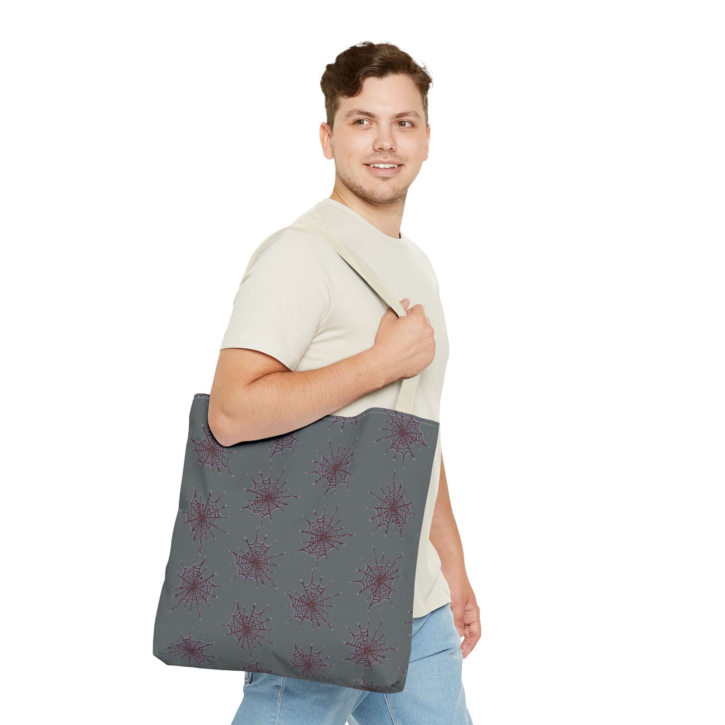 Chic Dark Grey and red Heart Web Tote Bag, Stylish Grocery Bag, Eco-Friendly Shopping Tote, Gift Bag for Her, Casual Beach Bag