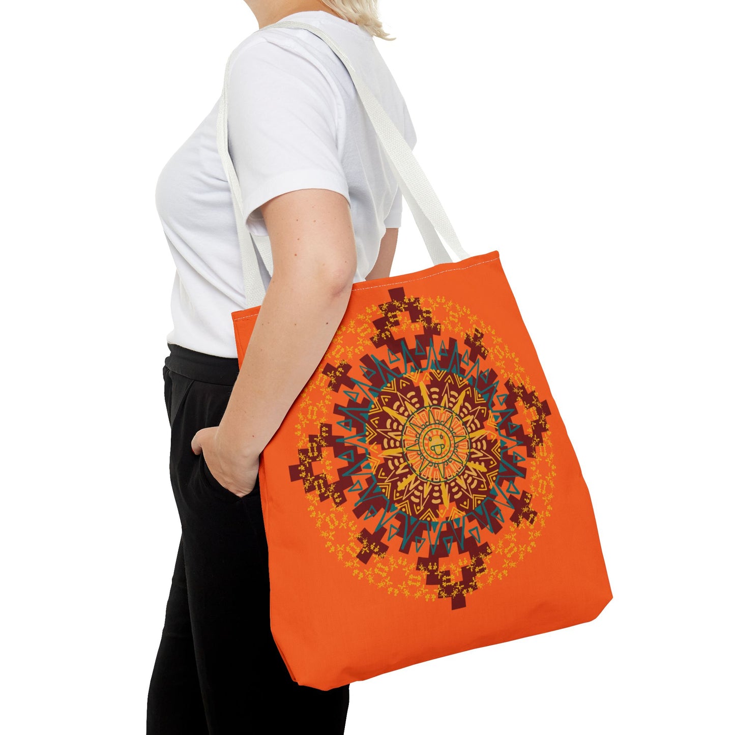 Vibrant Aztec/Mayan Calendar Inspired Mandala Tote Bag | Eco-Friendly Shopping Bag, Beach Bag, Gift for Her, Boho Style, Art Print Bag