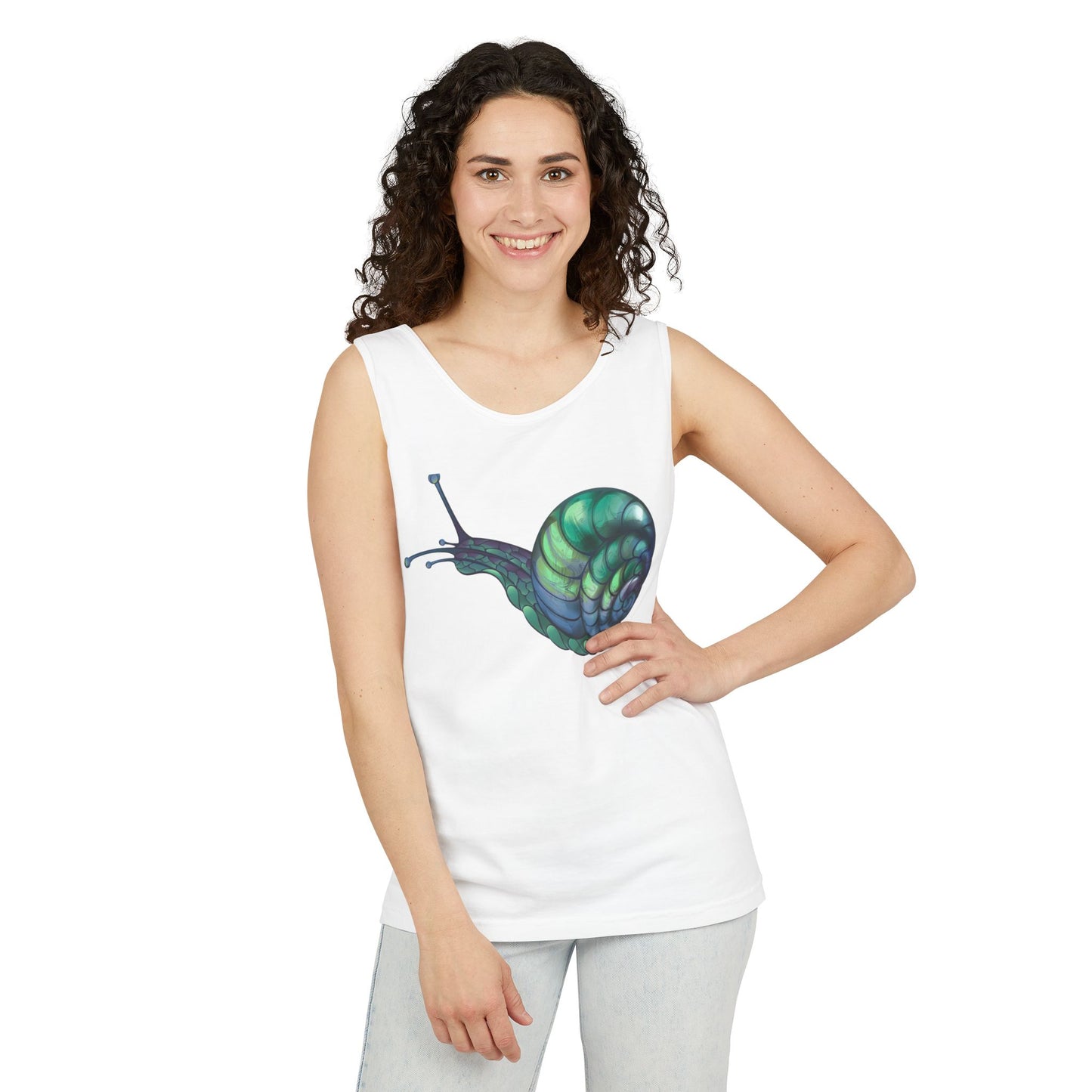 Snail Art Unisex Tank Top, Trendy Graphic Tee, Summer Fashion, Eco-Friendly Apparel, Beachwear, Gift for Nature Lovers