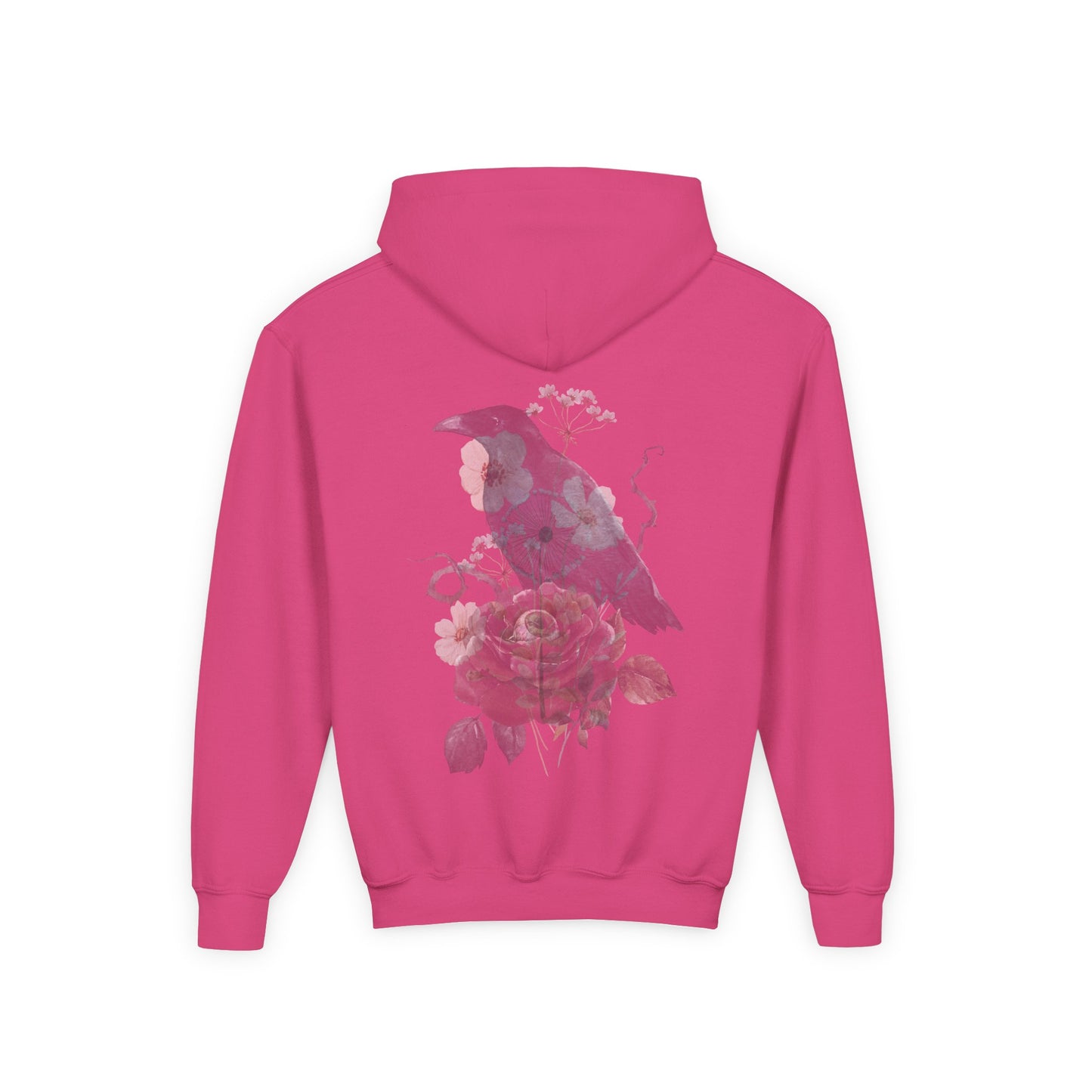 Floral Raven Youth Hoodie | Cozy Sweatshirt for Kids | Gift for Bird Lovers, Fall Fashion, Nature-Inspired Apparel