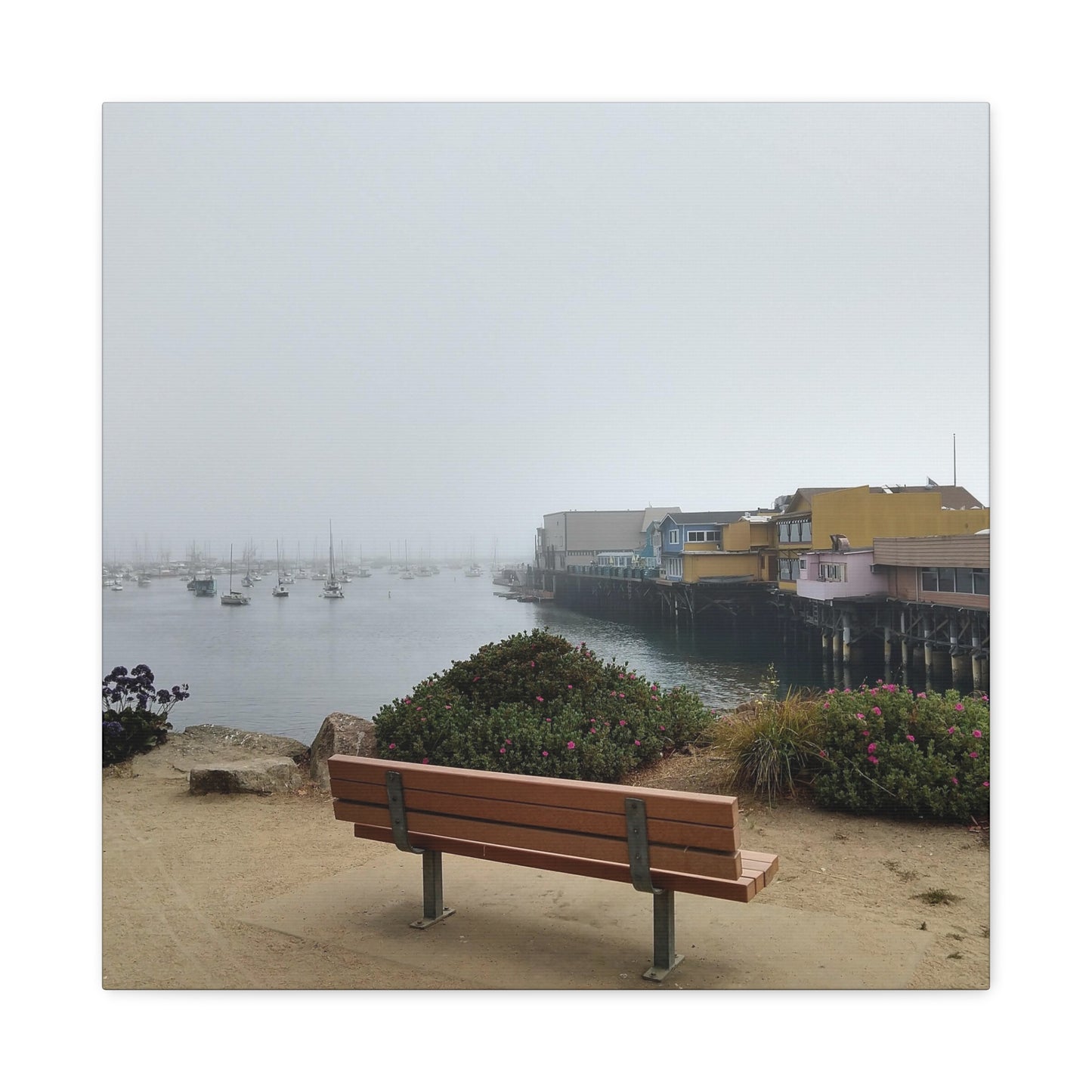 Stretched Canvas Art, Wall Decor, Coastal Landscape, Modern Home Decor, Gift for Beach Lovers, Nautical Decor, Foggy Harbor Scene