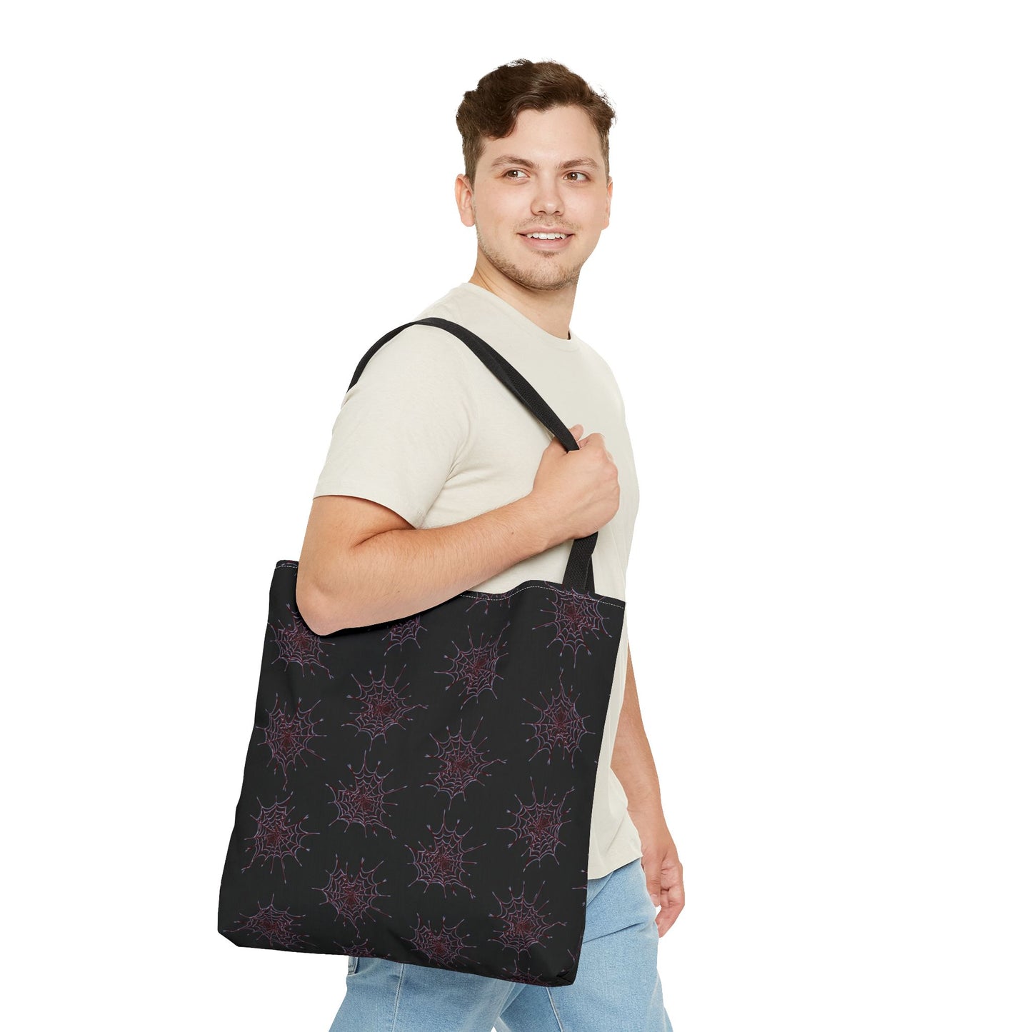 Chic Black and red Heart Web Tote Bag, Stylish Grocery Bag, Eco-Friendly Shopping Tote, Gift Bag for Her, Casual Beach Bag