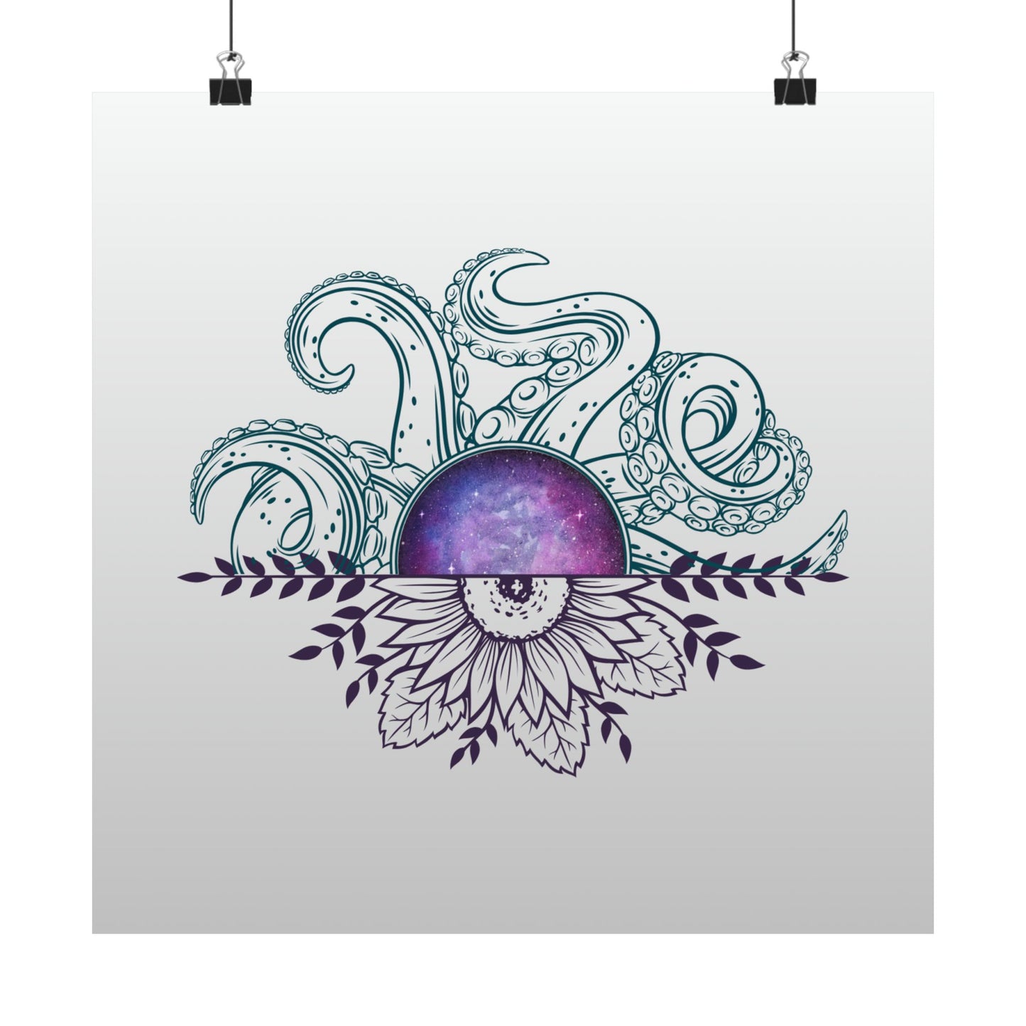 Cosmic Floral Wall Art Poster, Octopus Design Print, Home Decor, Nautical Art, Unique Gift for Ocean Lovers