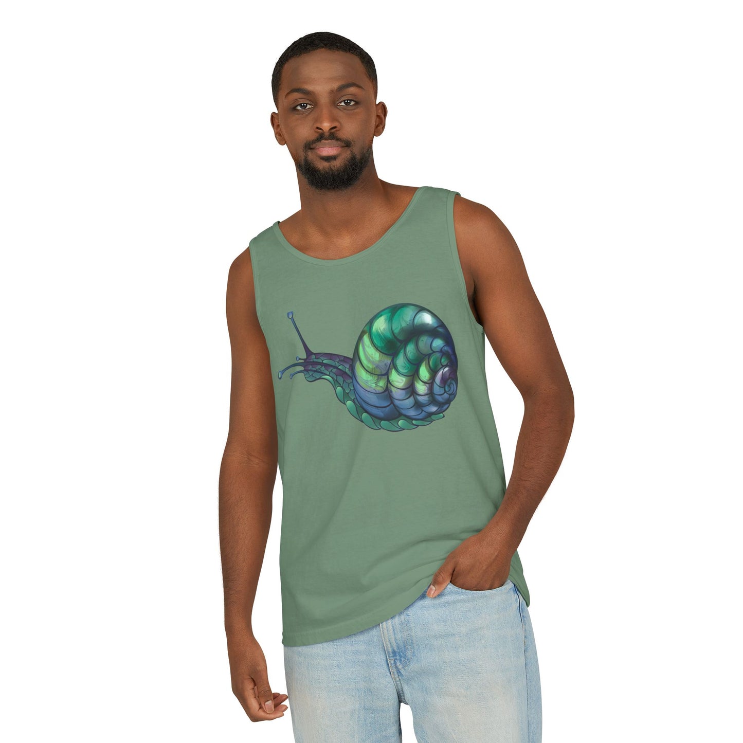 Snail Art Unisex Tank Top, Trendy Graphic Tee, Summer Fashion, Eco-Friendly Apparel, Beachwear, Gift for Nature Lovers