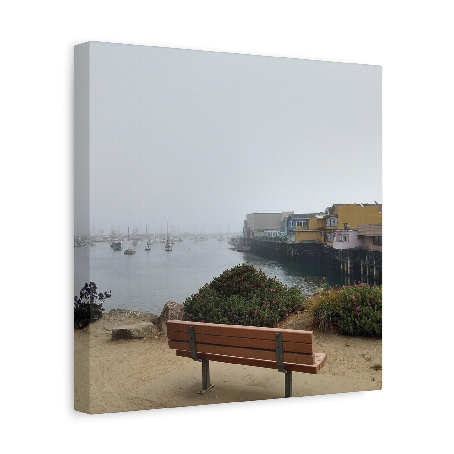 Stretched Canvas Art, Wall Decor, Coastal Landscape, Modern Home Decor, Gift for Beach Lovers, Nautical Decor, Foggy Harbor Scene