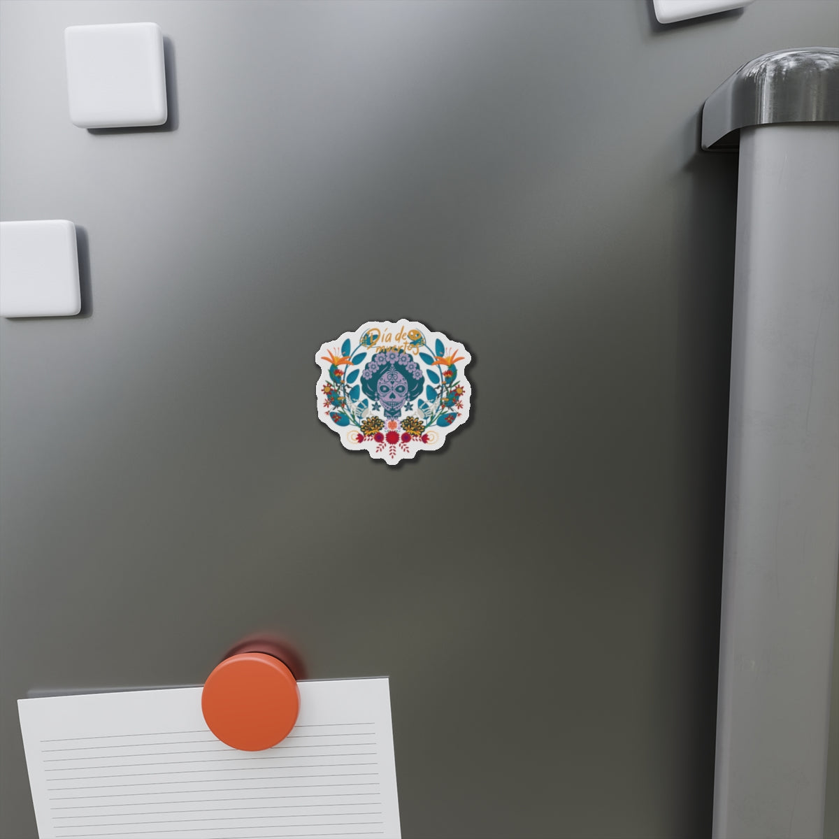 Vibrant Día de Muertos Die-Cut Magnet, Colorful Fridge Decor, Holiday Gift, Celebration Keepsake, Artistic Home Accent
